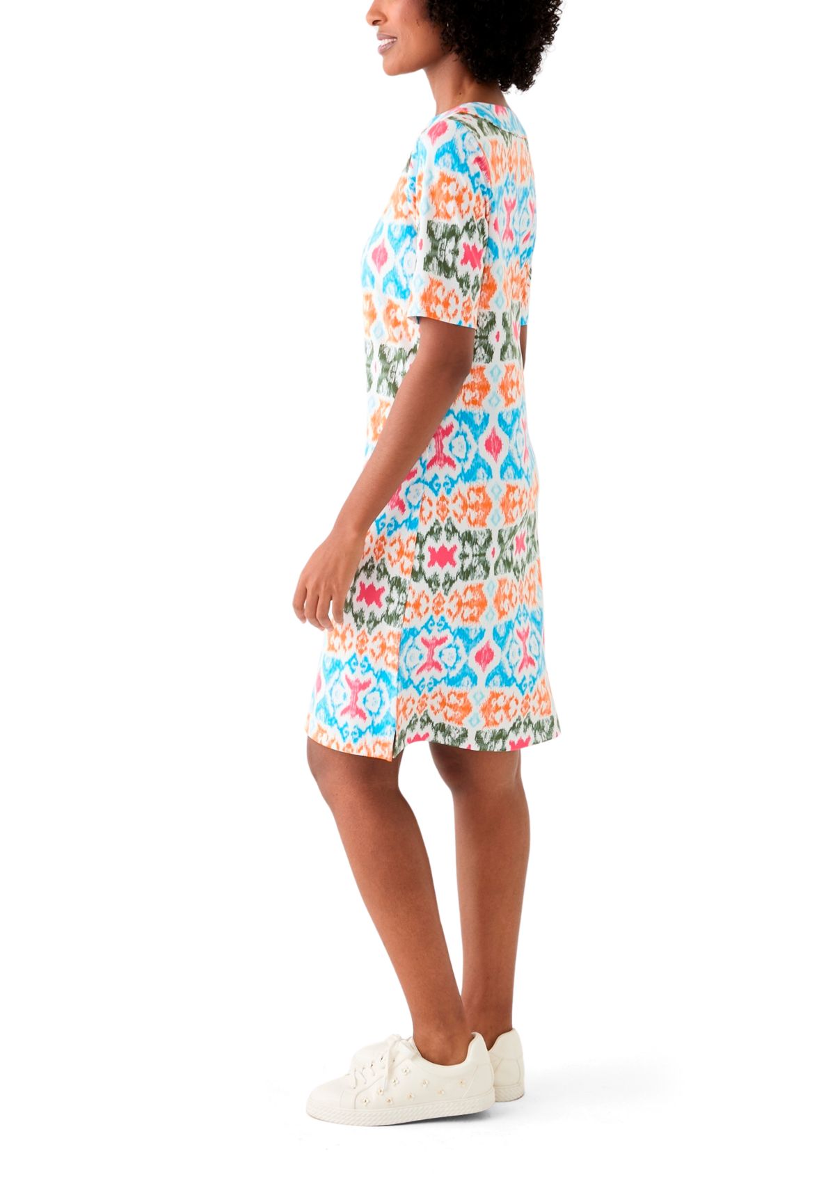 Womens Printed Split Neck Dress