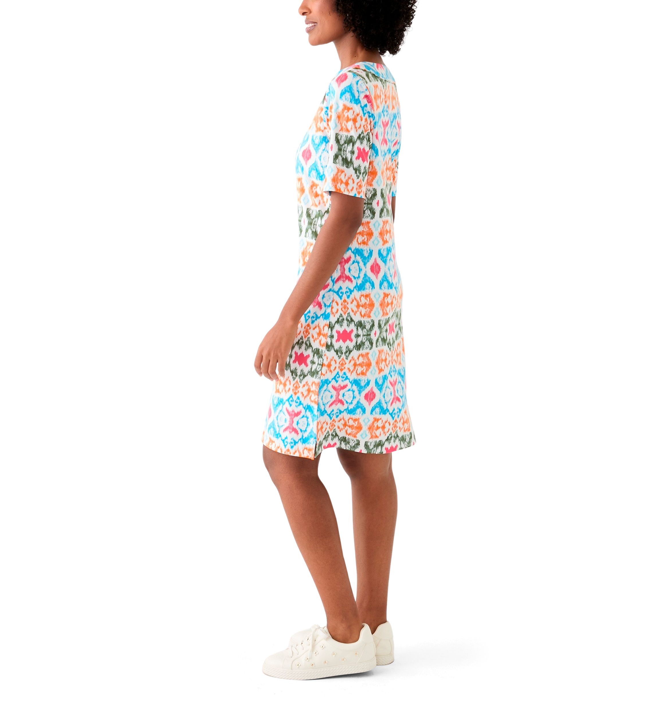 Womens Printed Split Neck Dress