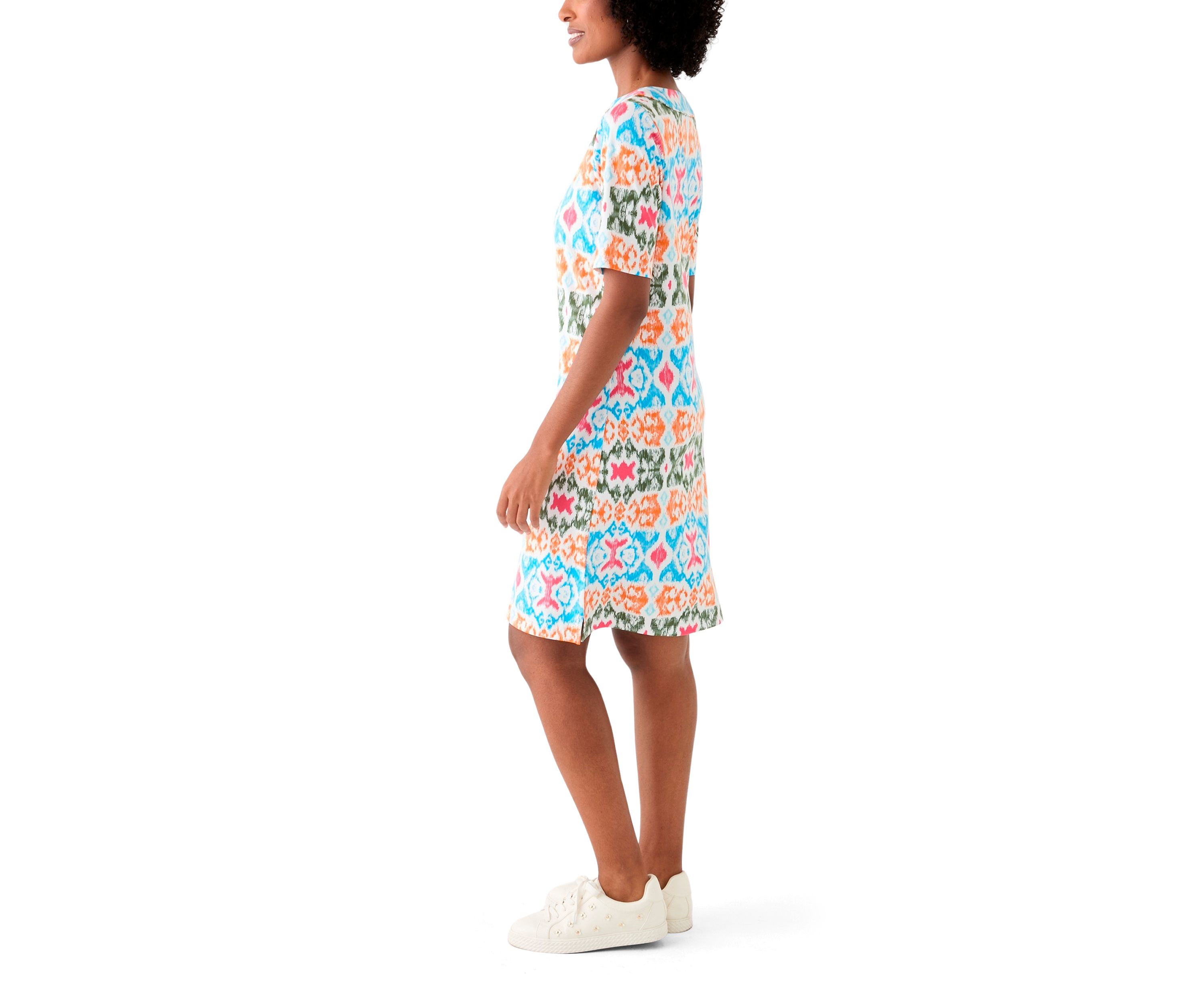 Womens Printed Split Neck Dress