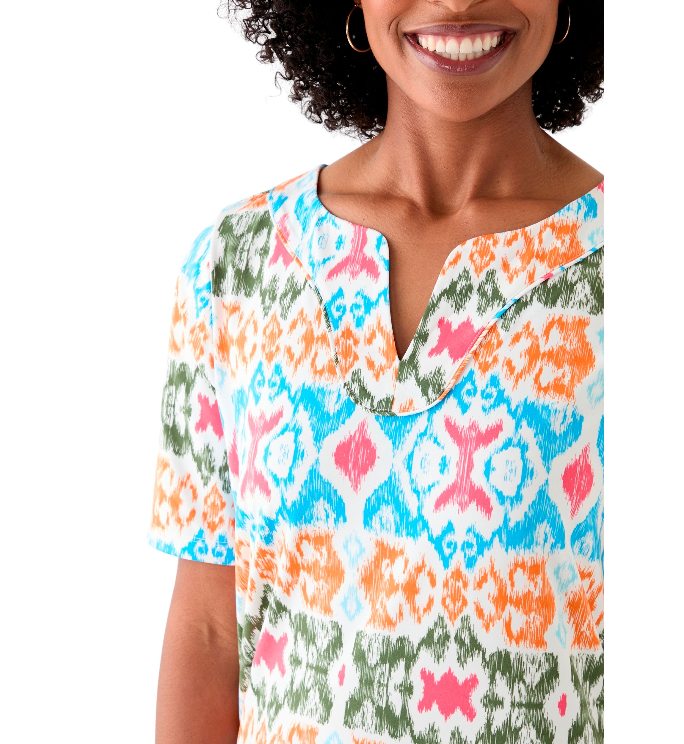 Womens Printed Split Neck Dress
