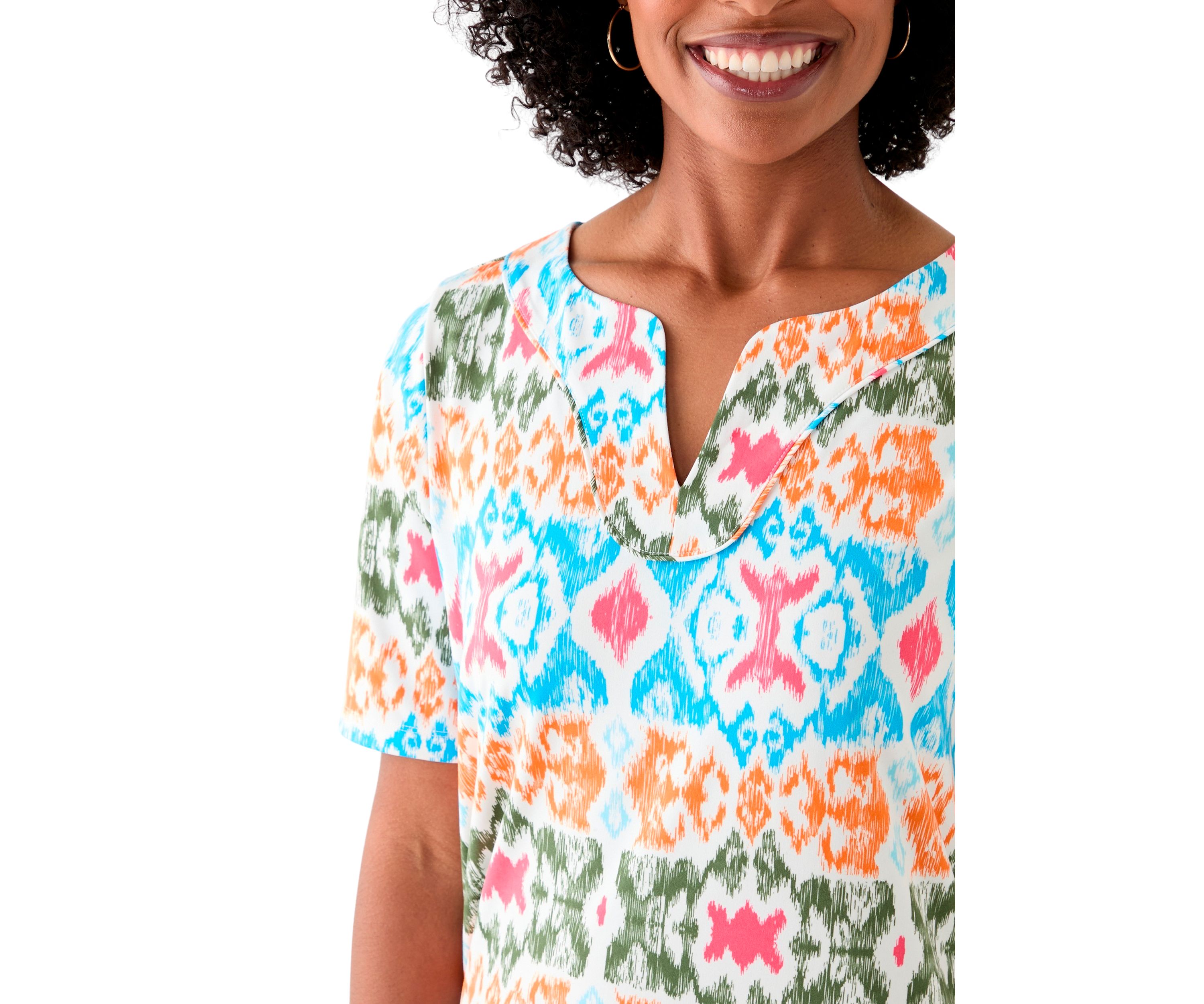Womens Printed Split Neck Dress