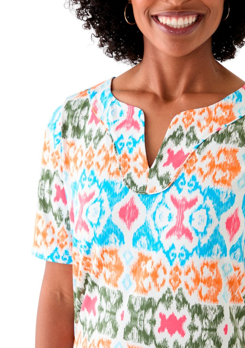 Womens Printed Split Neck Dress