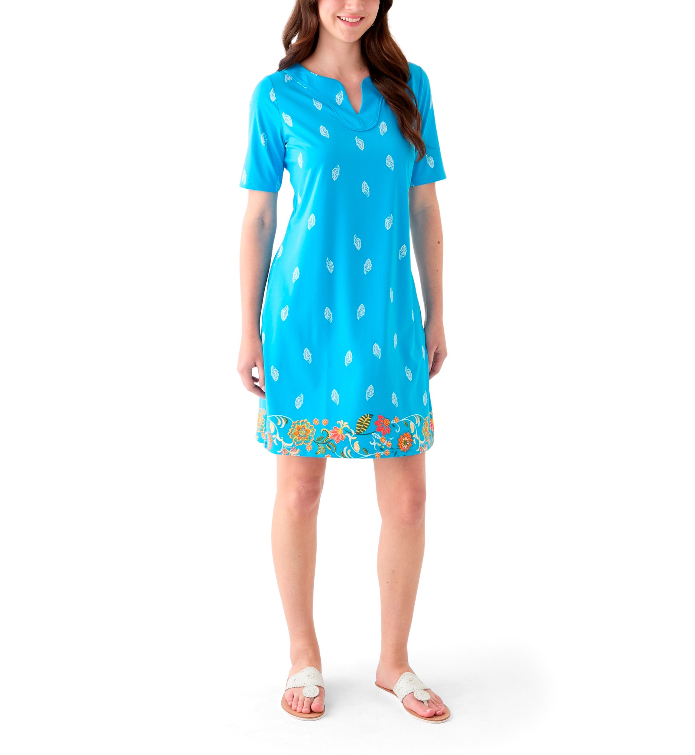 Womens Printed Split Neck Dress