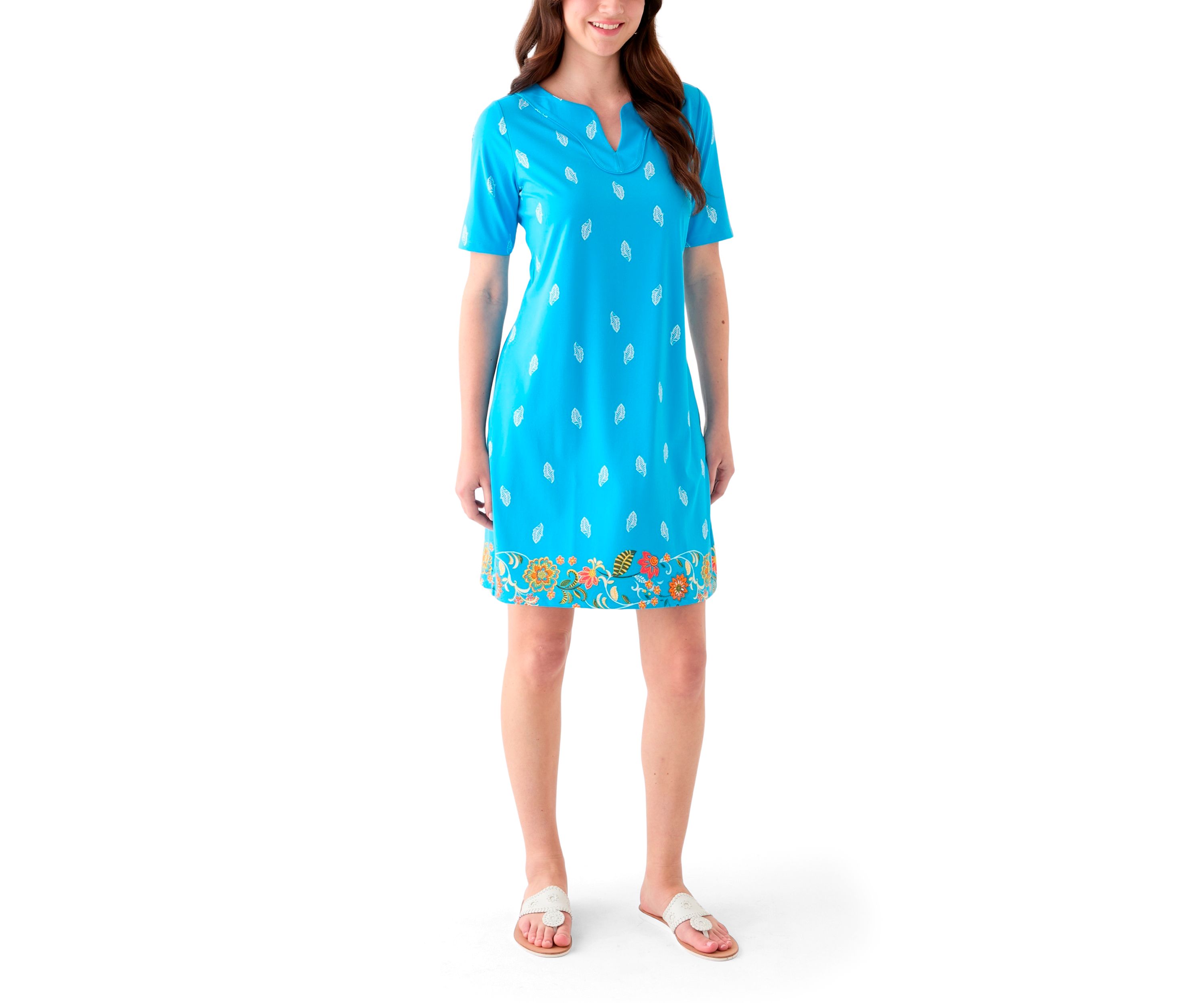 Womens Printed Split Neck Dress