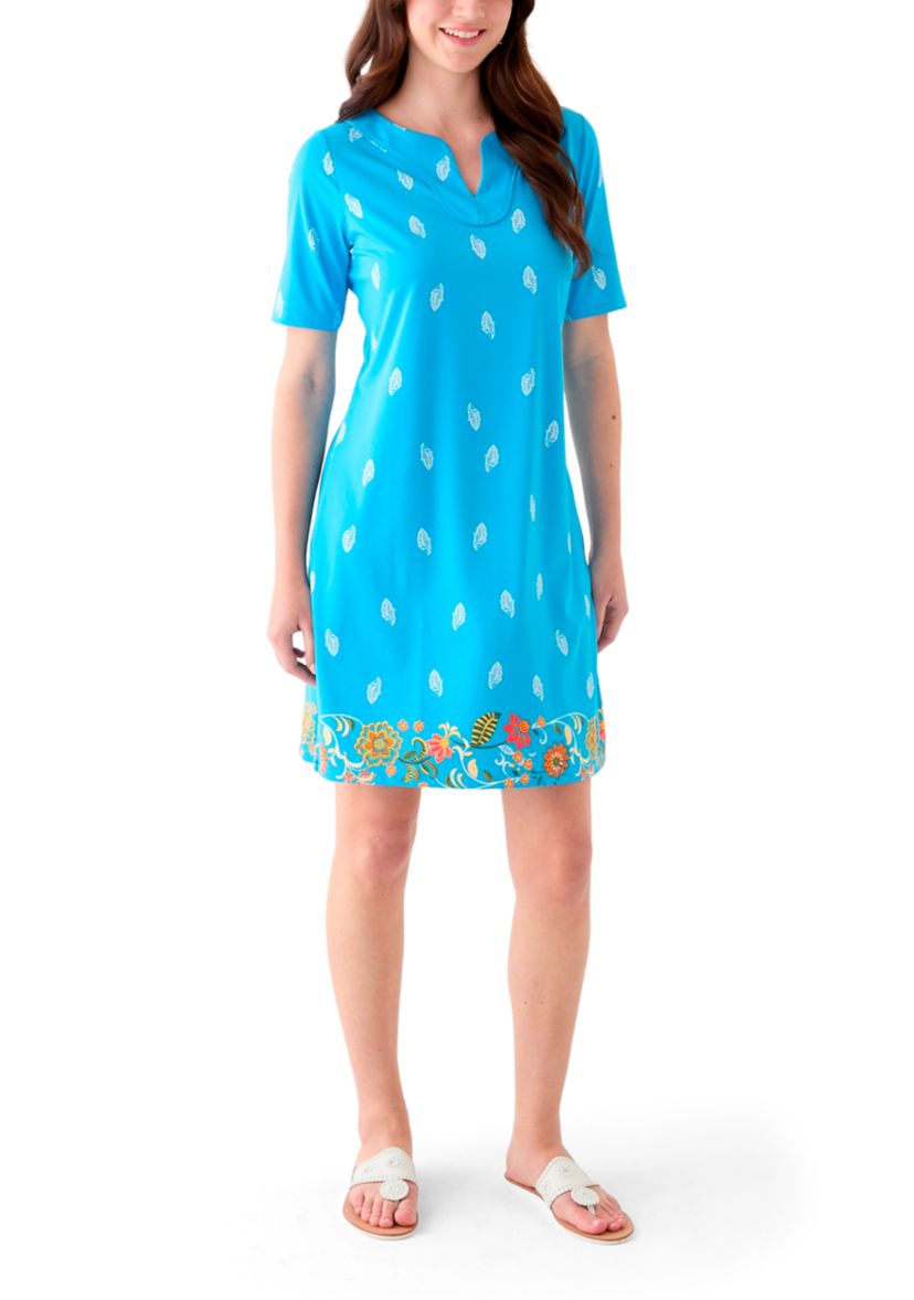 Womens Printed Split Neck Dress