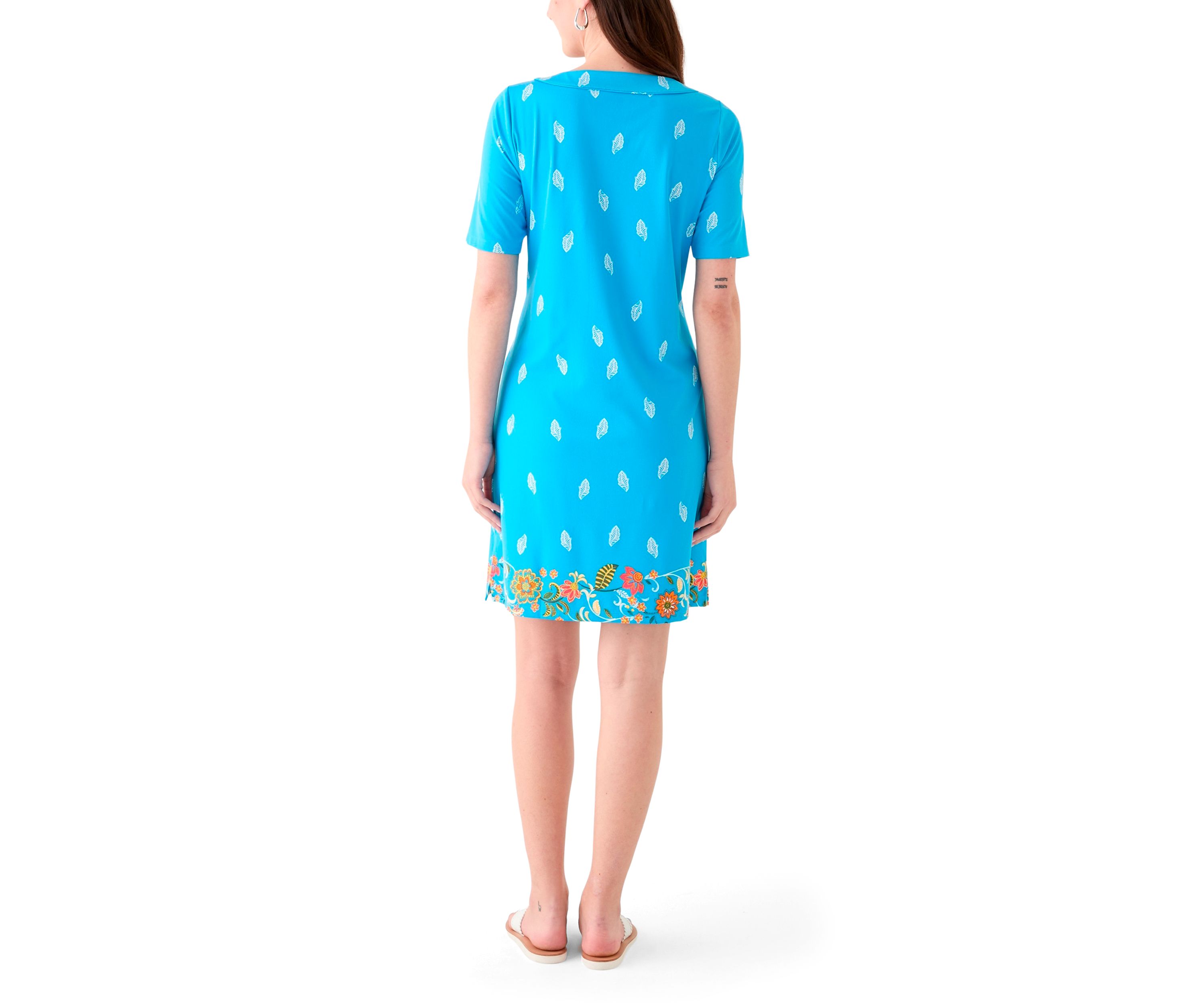 Womens Printed Split Neck Dress