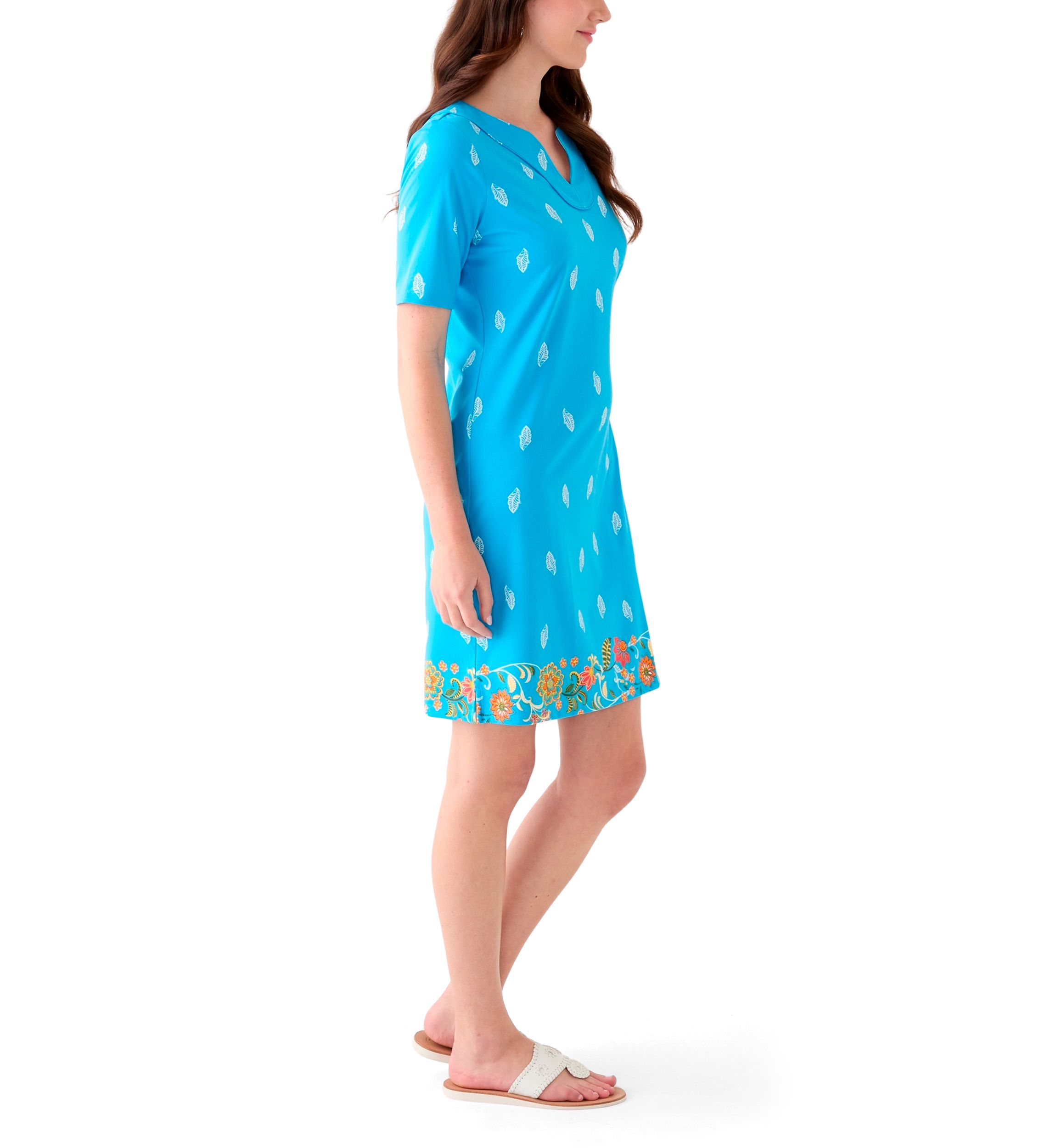 Womens Printed Split Neck Dress