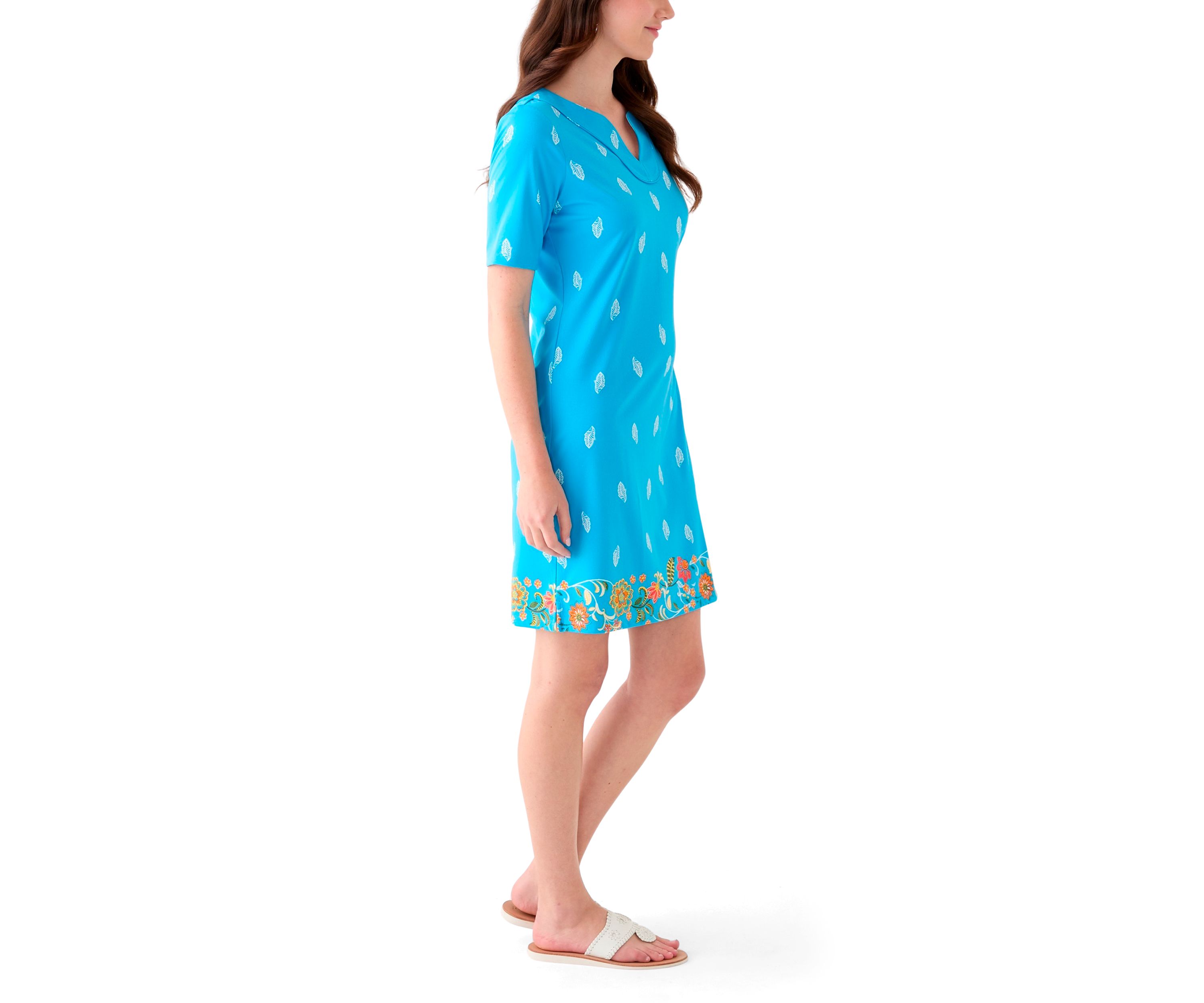 Womens Printed Split Neck Dress