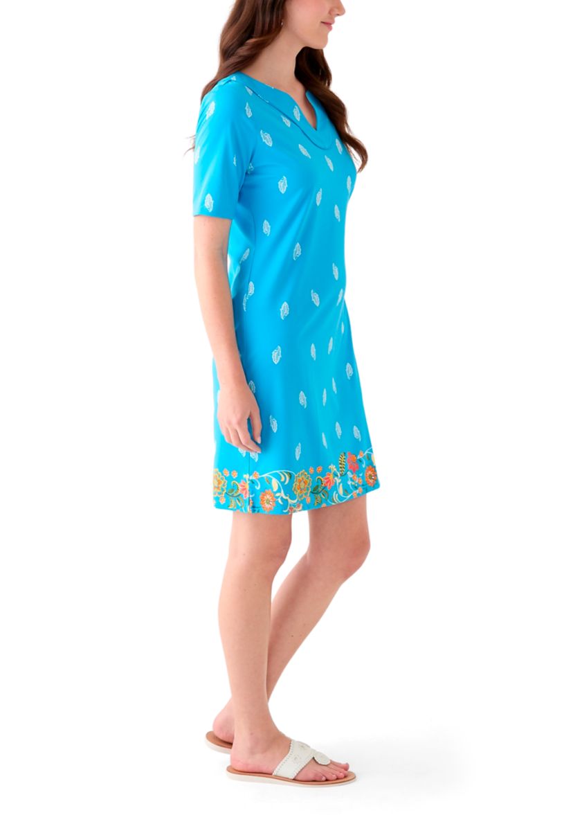 Womens Printed Split Neck Dress