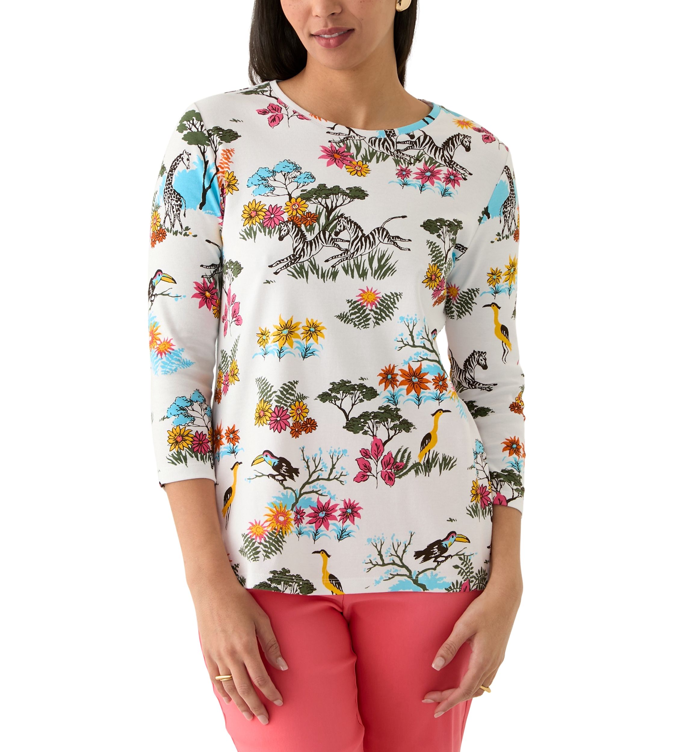 Womens 3/4 Sleeve Crew Neck Printed T-Shirt