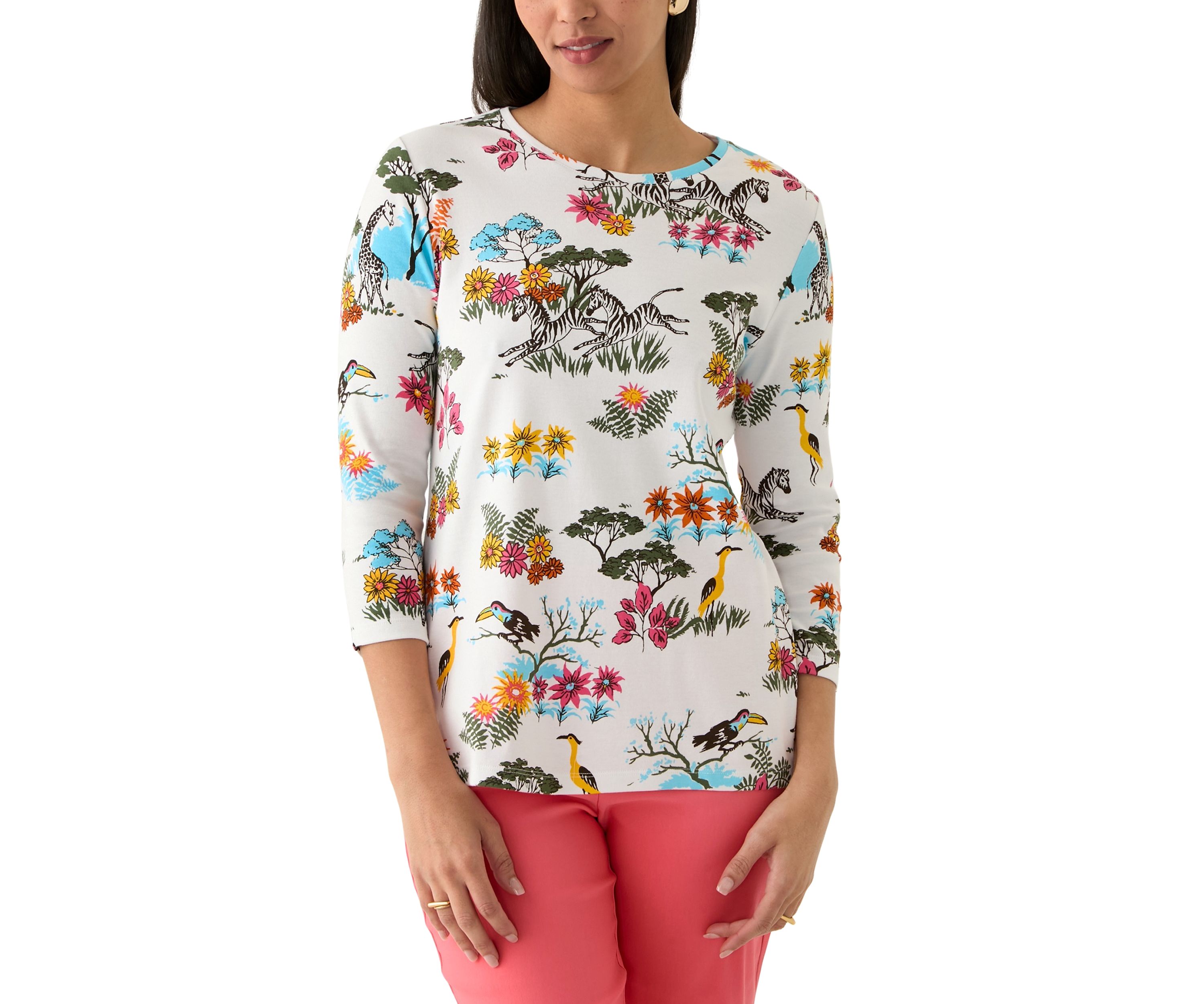 Womens 3/4 Sleeve Crew Neck Printed T-Shirt