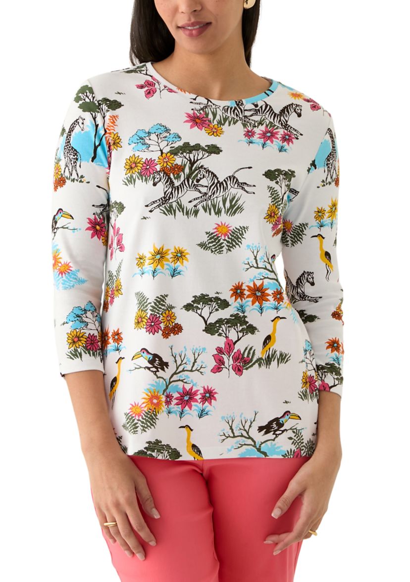 Womens 3/4 Sleeve Crew Neck Printed T-Shirt