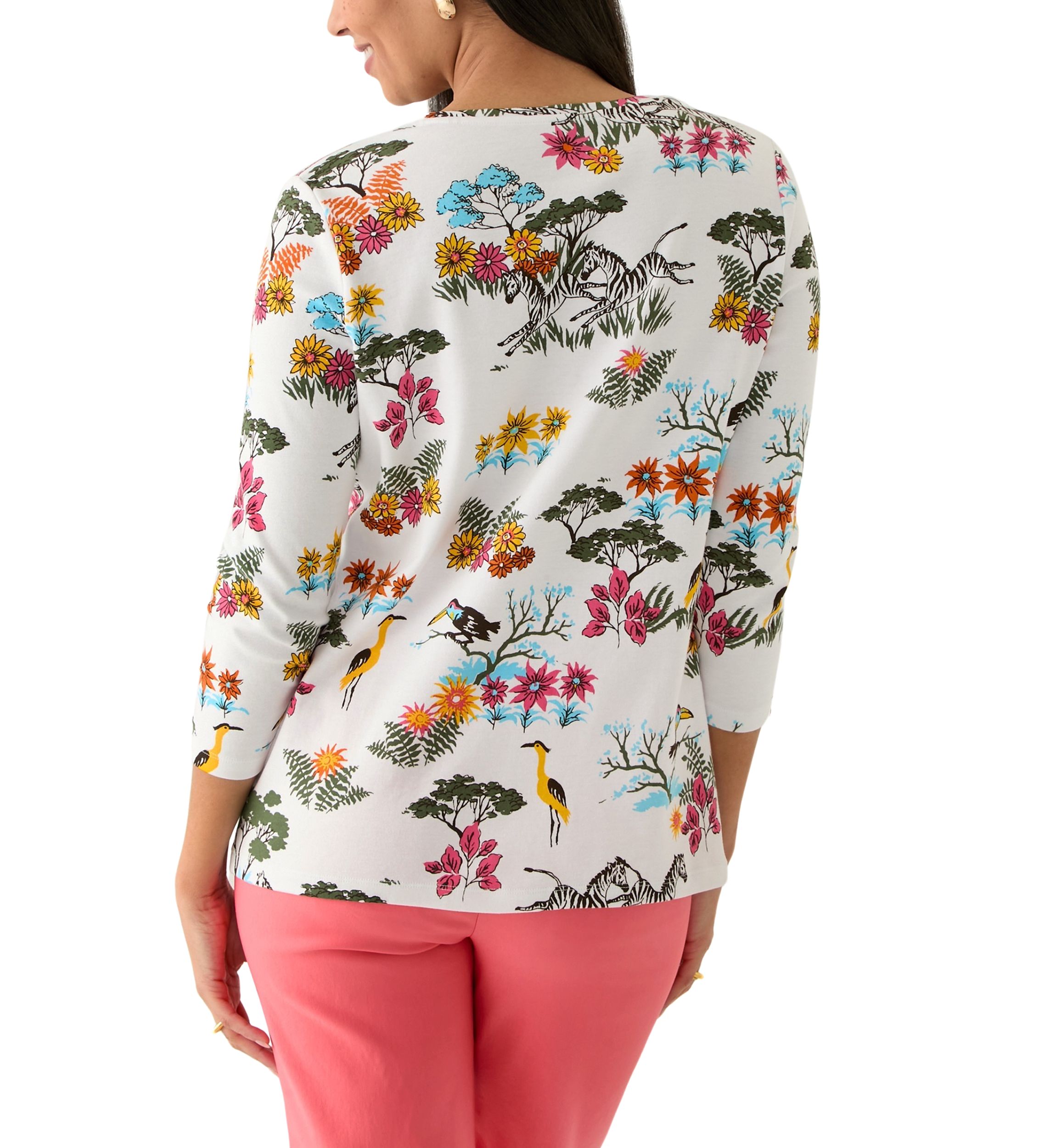 Womens 3/4 Sleeve Crew Neck Printed T-Shirt