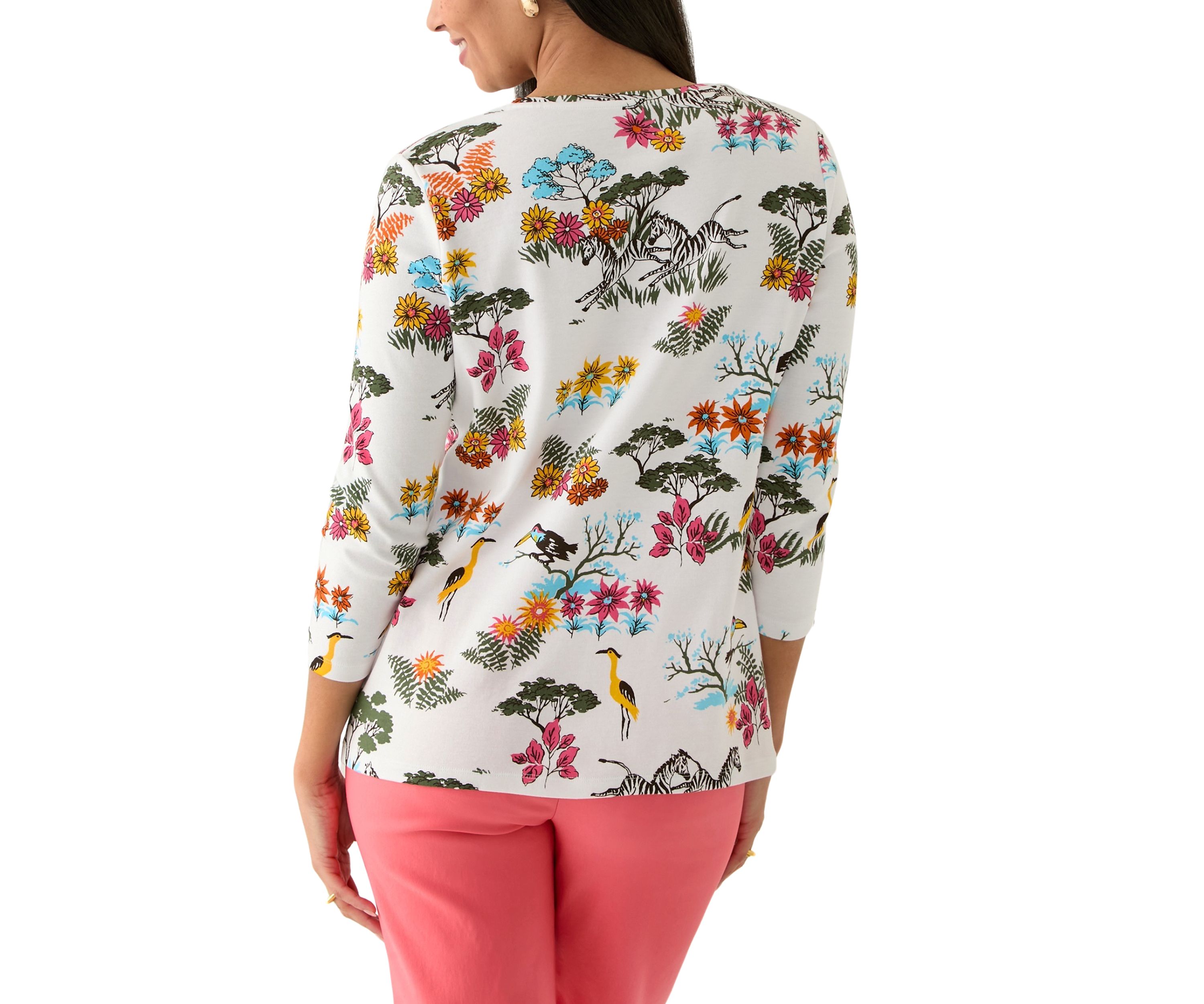 Womens 3/4 Sleeve Crew Neck Printed T-Shirt