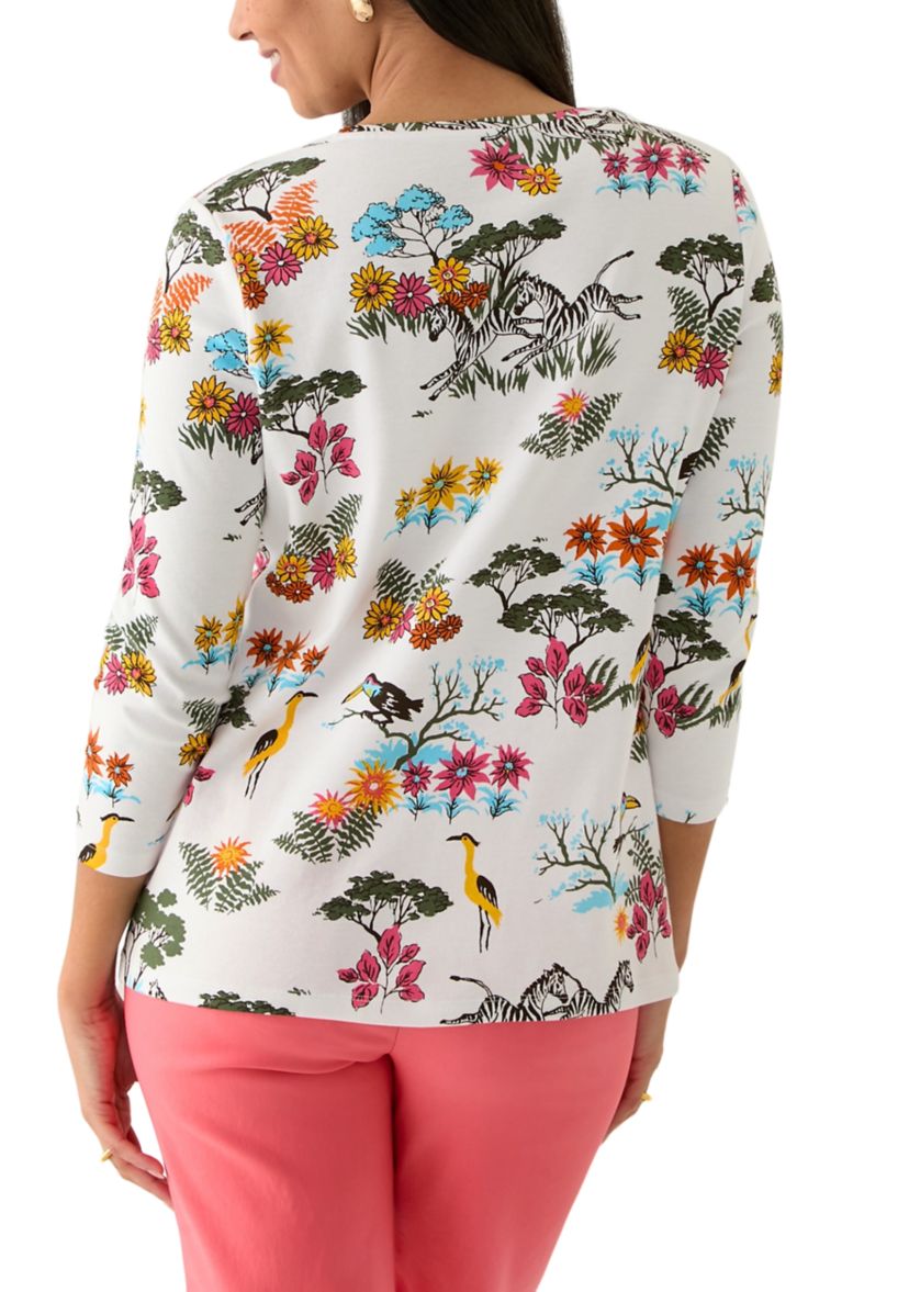 Womens 3/4 Sleeve Crew Neck Printed T-Shirt