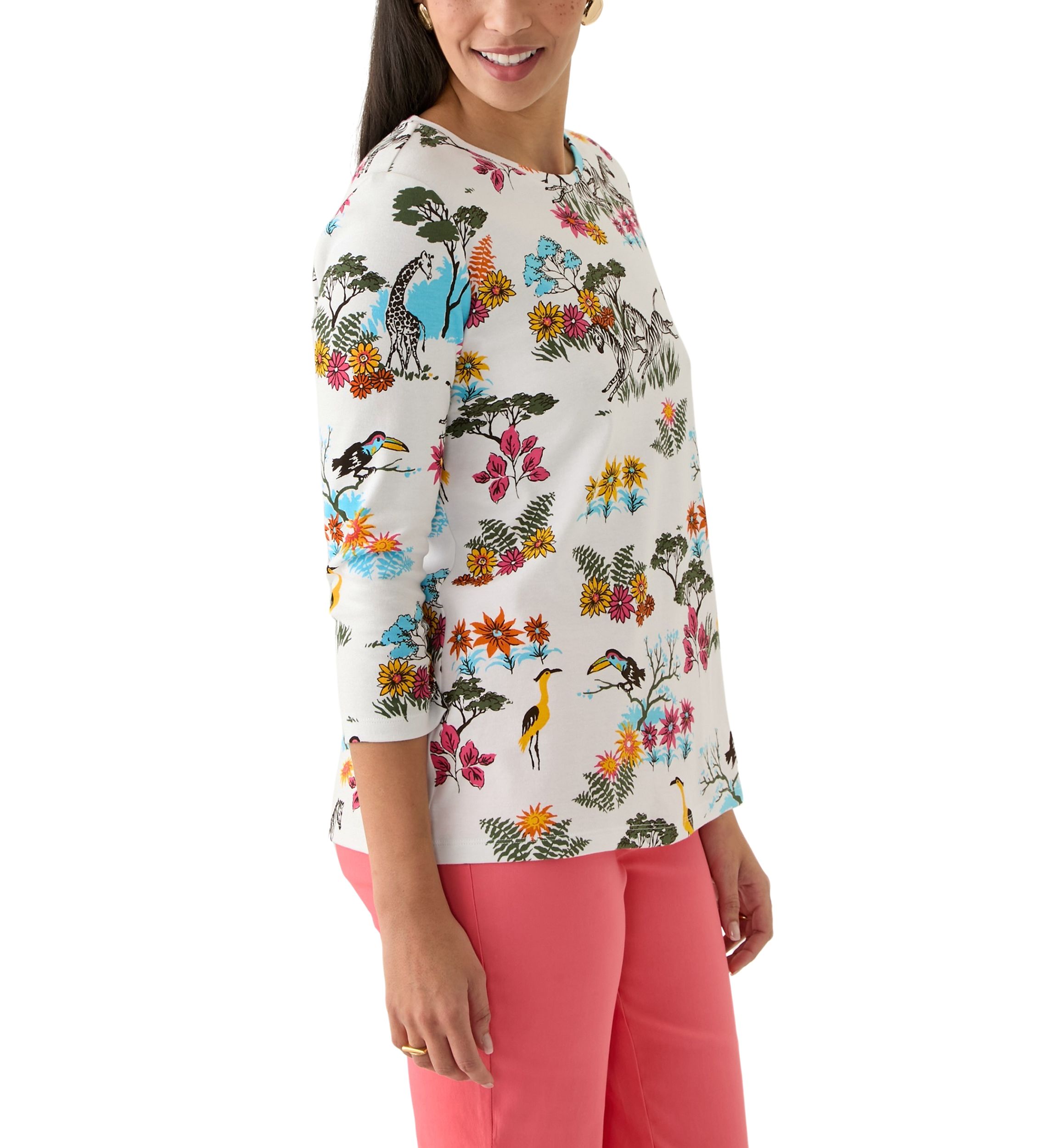 Womens 3/4 Sleeve Crew Neck Printed T-Shirt