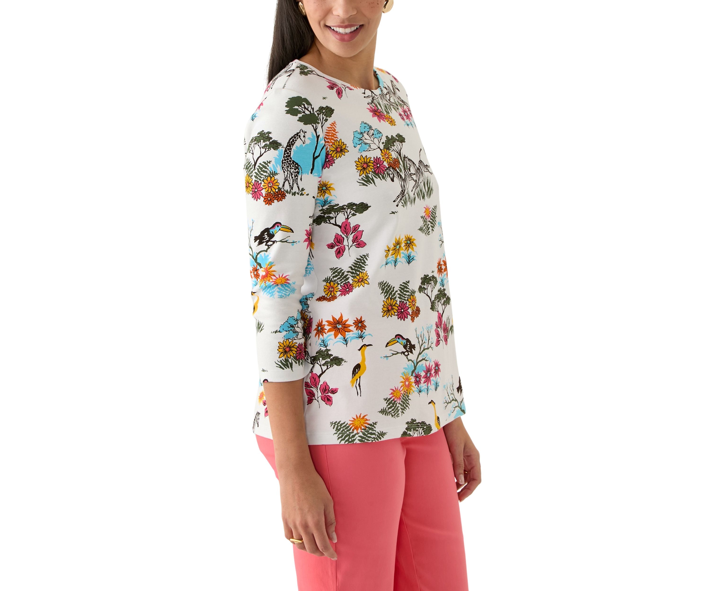 Womens 3/4 Sleeve Crew Neck Printed T-Shirt