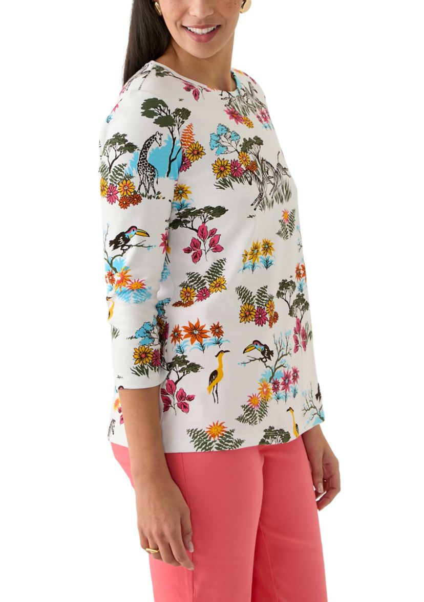 Womens 3/4 Sleeve Crew Neck Printed T-Shirt