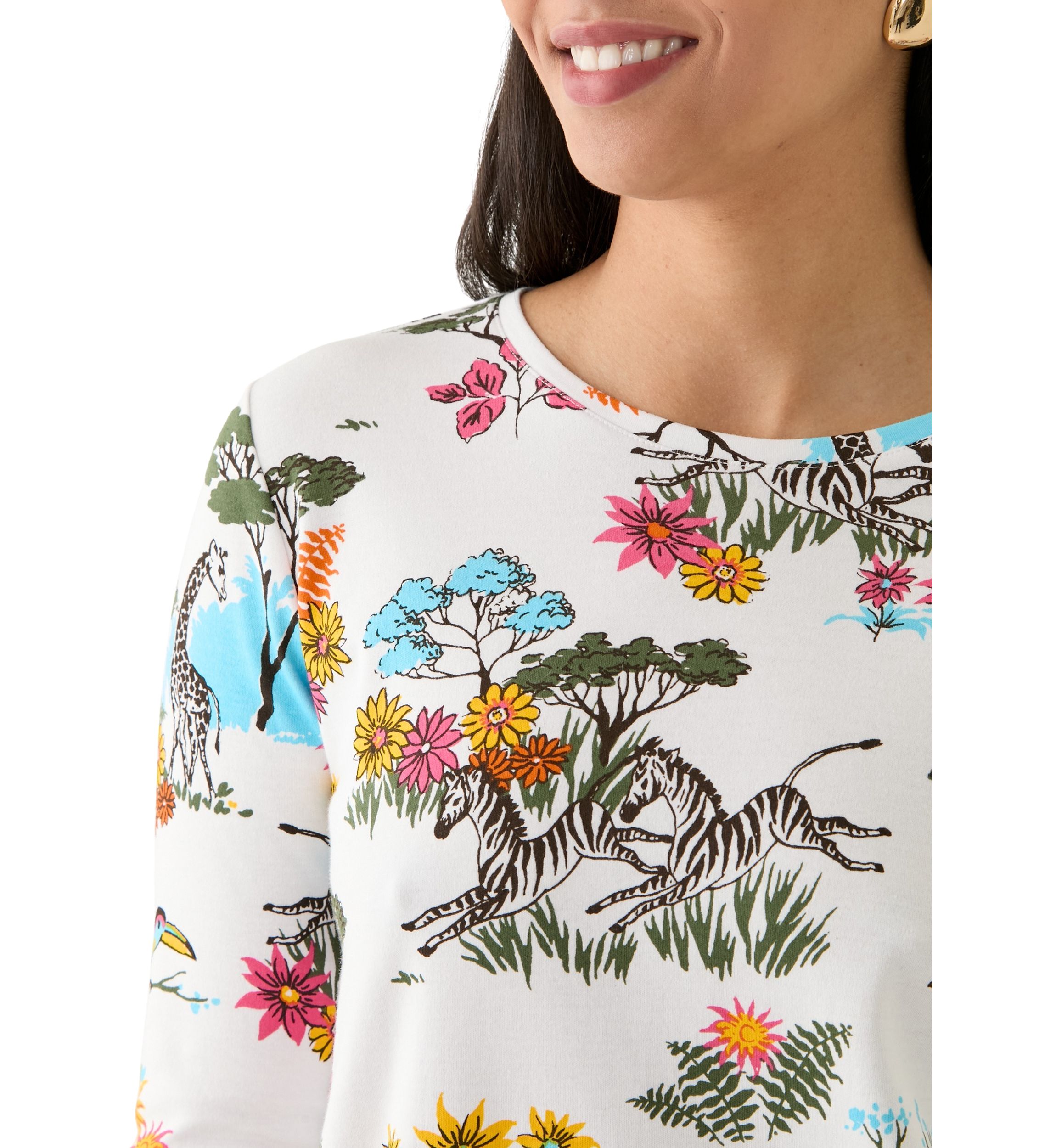 Womens 3/4 Sleeve Crew Neck Printed T-Shirt