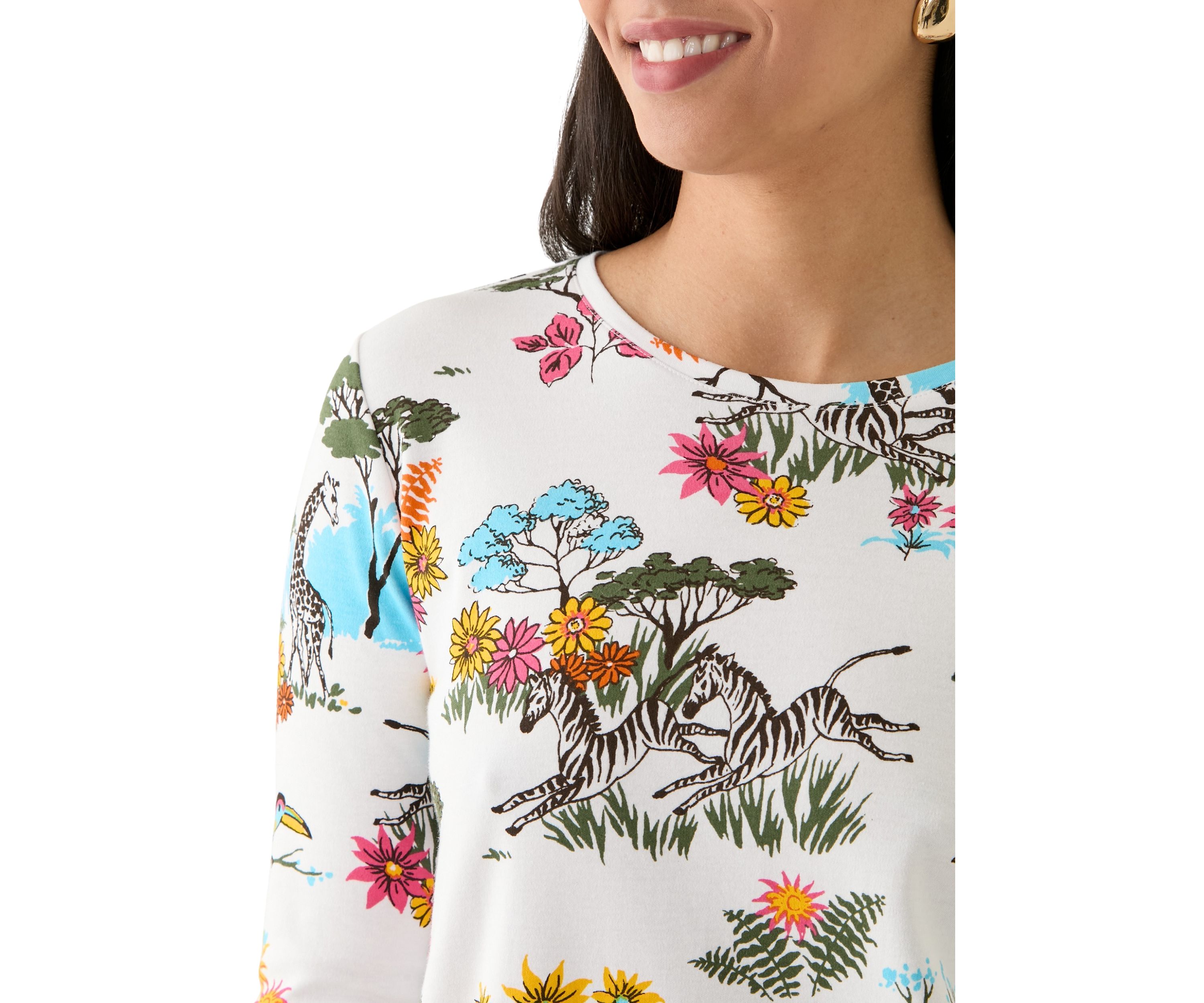 Womens 3/4 Sleeve Crew Neck Printed T-Shirt