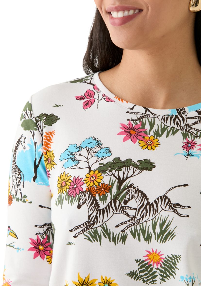 Womens 3/4 Sleeve Crew Neck Printed T-Shirt