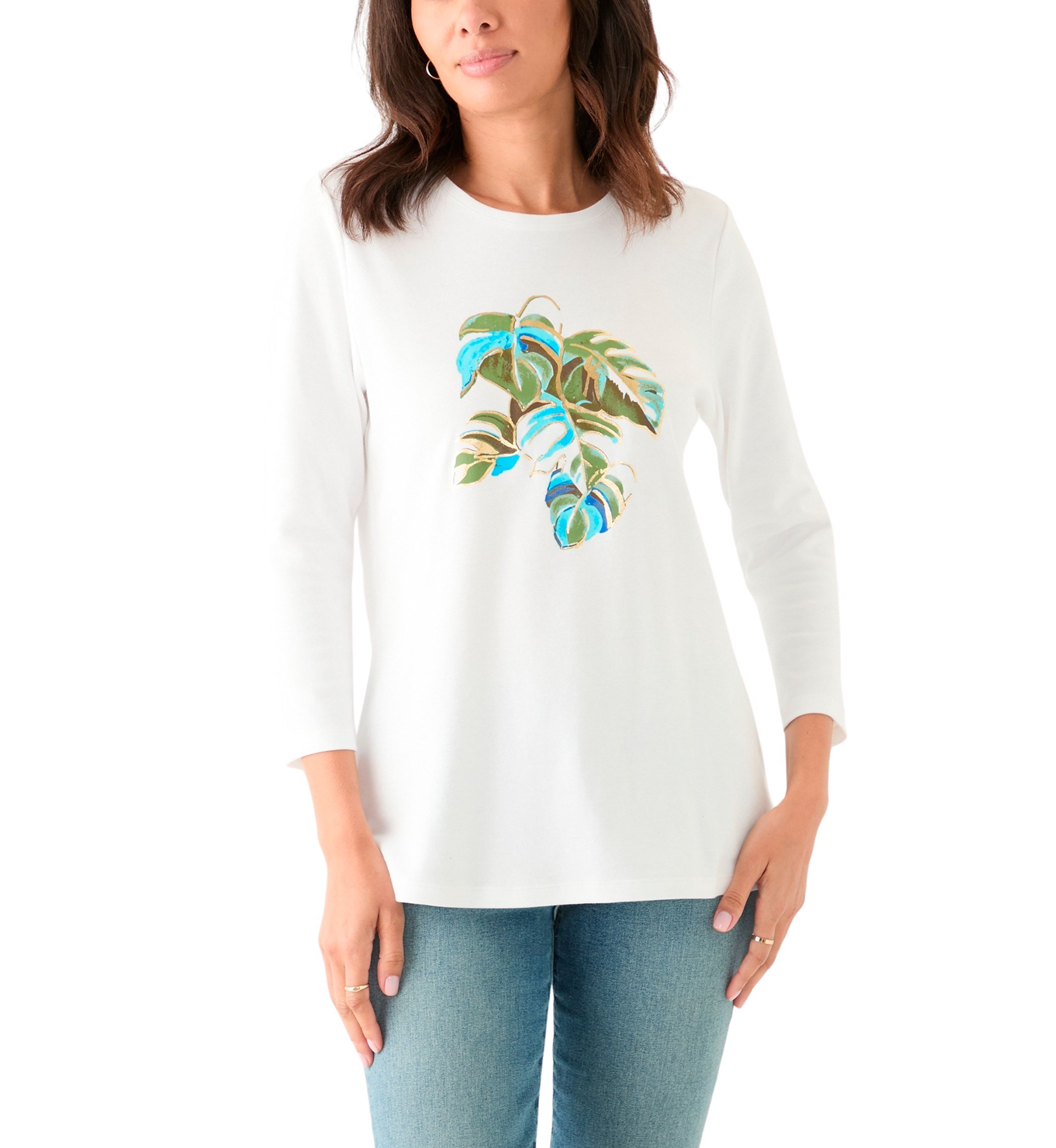 Womens 3/4 Sleeve Crew Neck Graphic T-Shirt