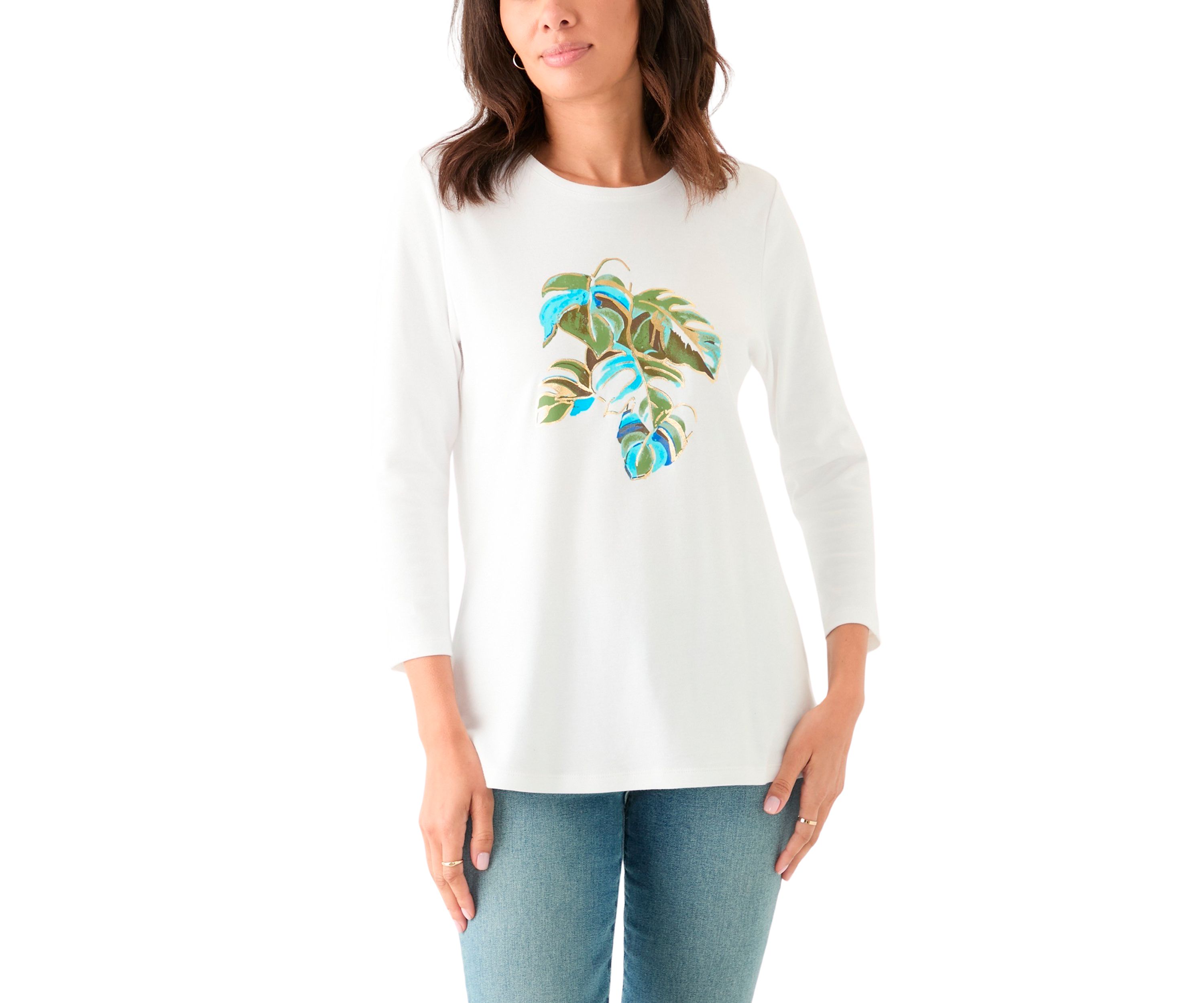 Womens 3/4 Sleeve Crew Neck Graphic T-Shirt