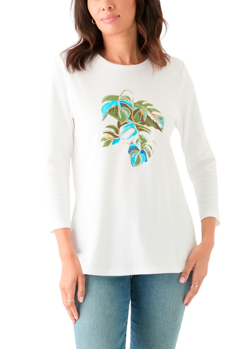 Womens 3/4 Sleeve Crew Neck Graphic T-Shirt