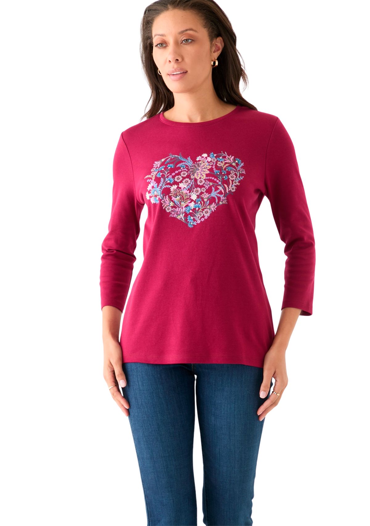 Womens 3/4 Sleeve Crew Neck Graphic T-Shirt