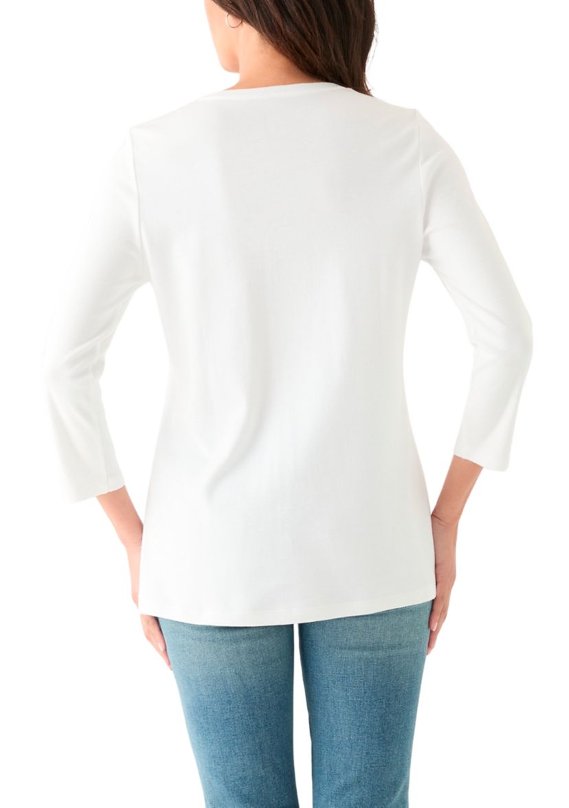 Womens 3/4 Sleeve Crew Neck Graphic T-Shirt