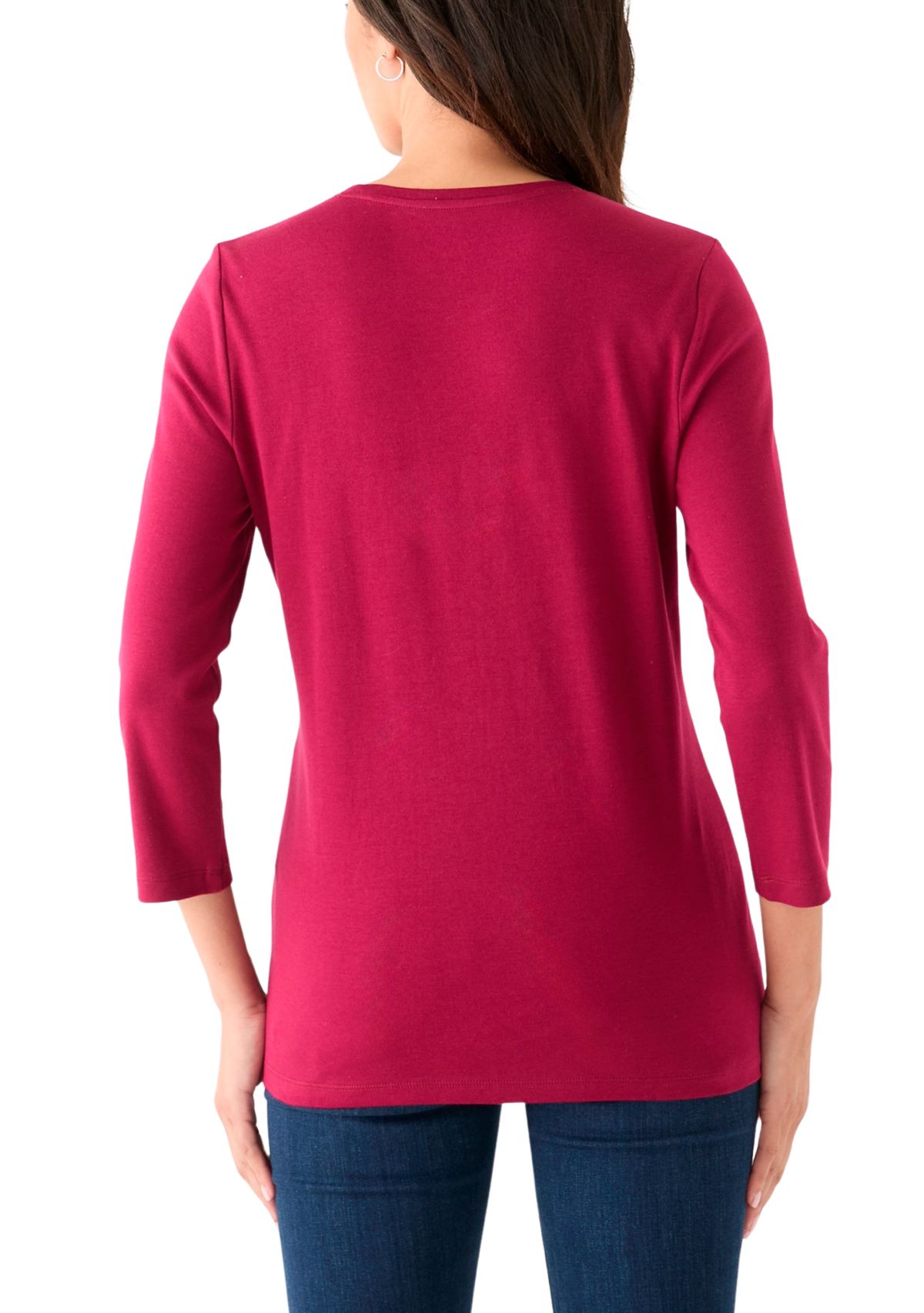 Womens 3/4 Sleeve Crew Neck Graphic T-Shirt