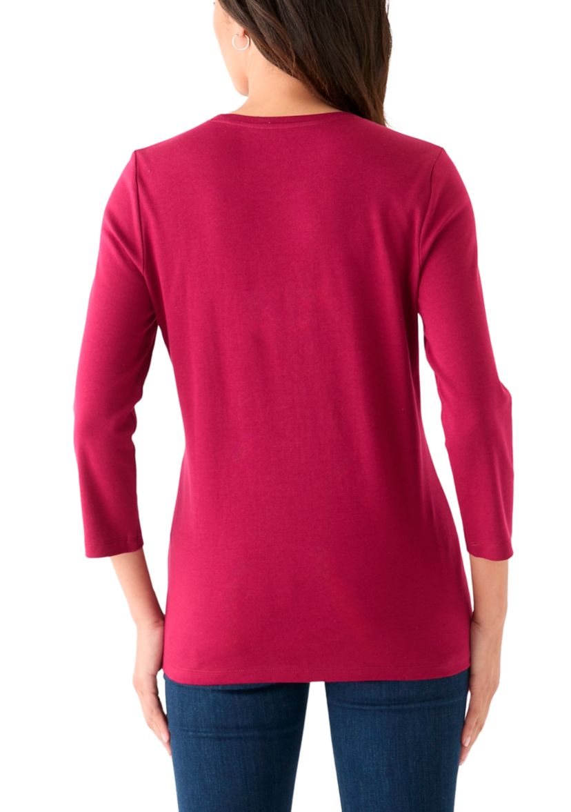 Womens 3/4 Sleeve Crew Neck Graphic T-Shirt