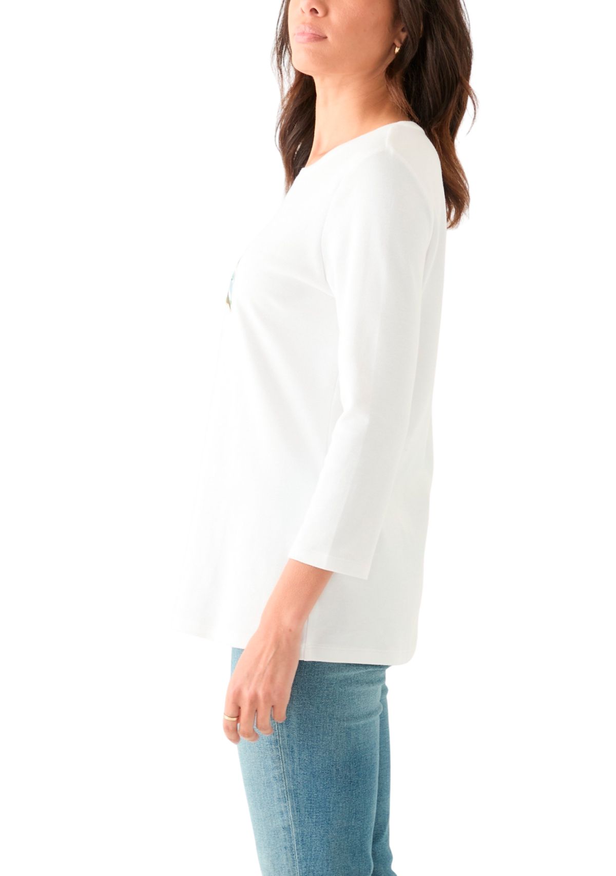 Womens 3/4 Sleeve Crew Neck Graphic T-Shirt