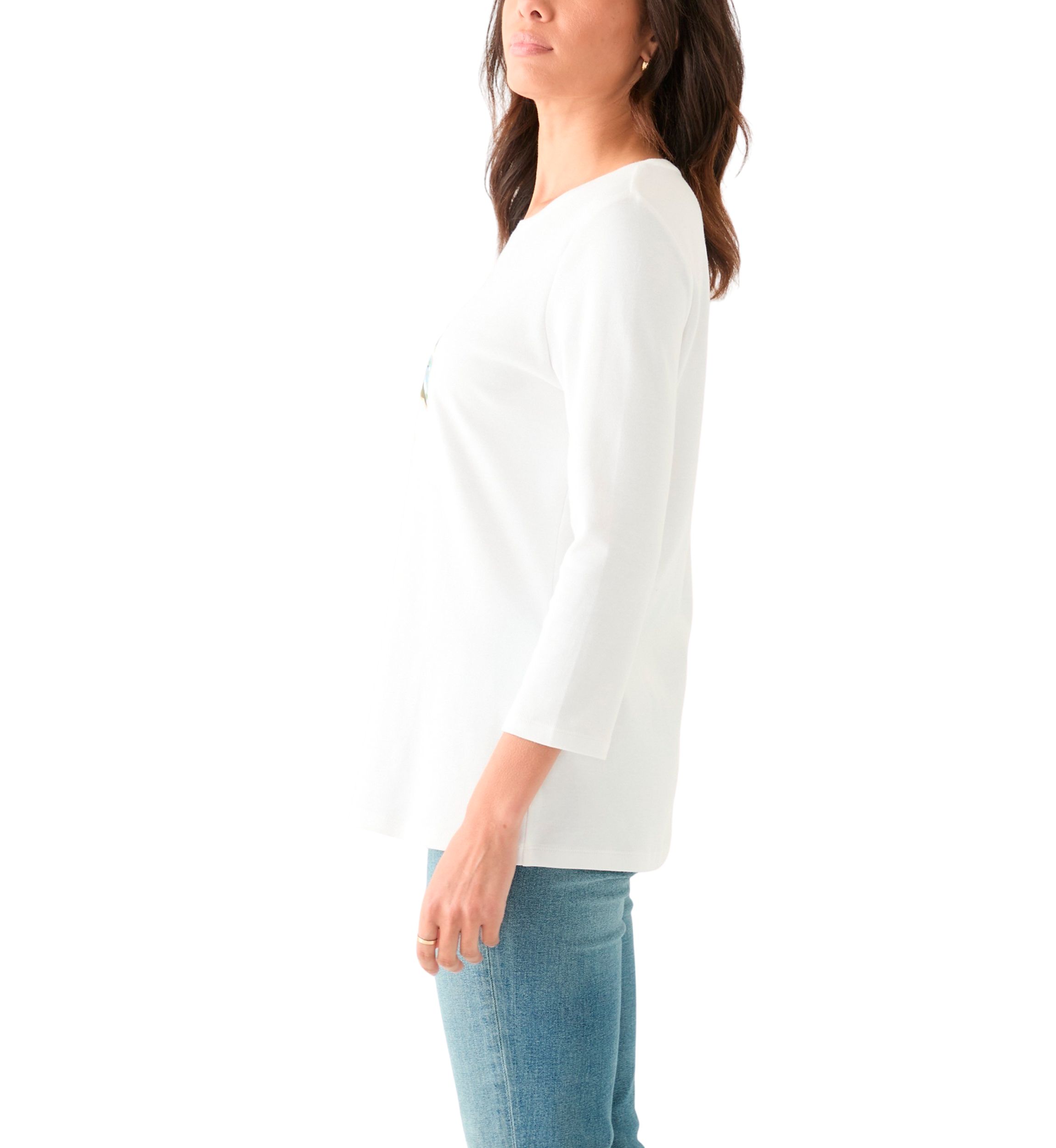 Womens 3/4 Sleeve Crew Neck Graphic T-Shirt
