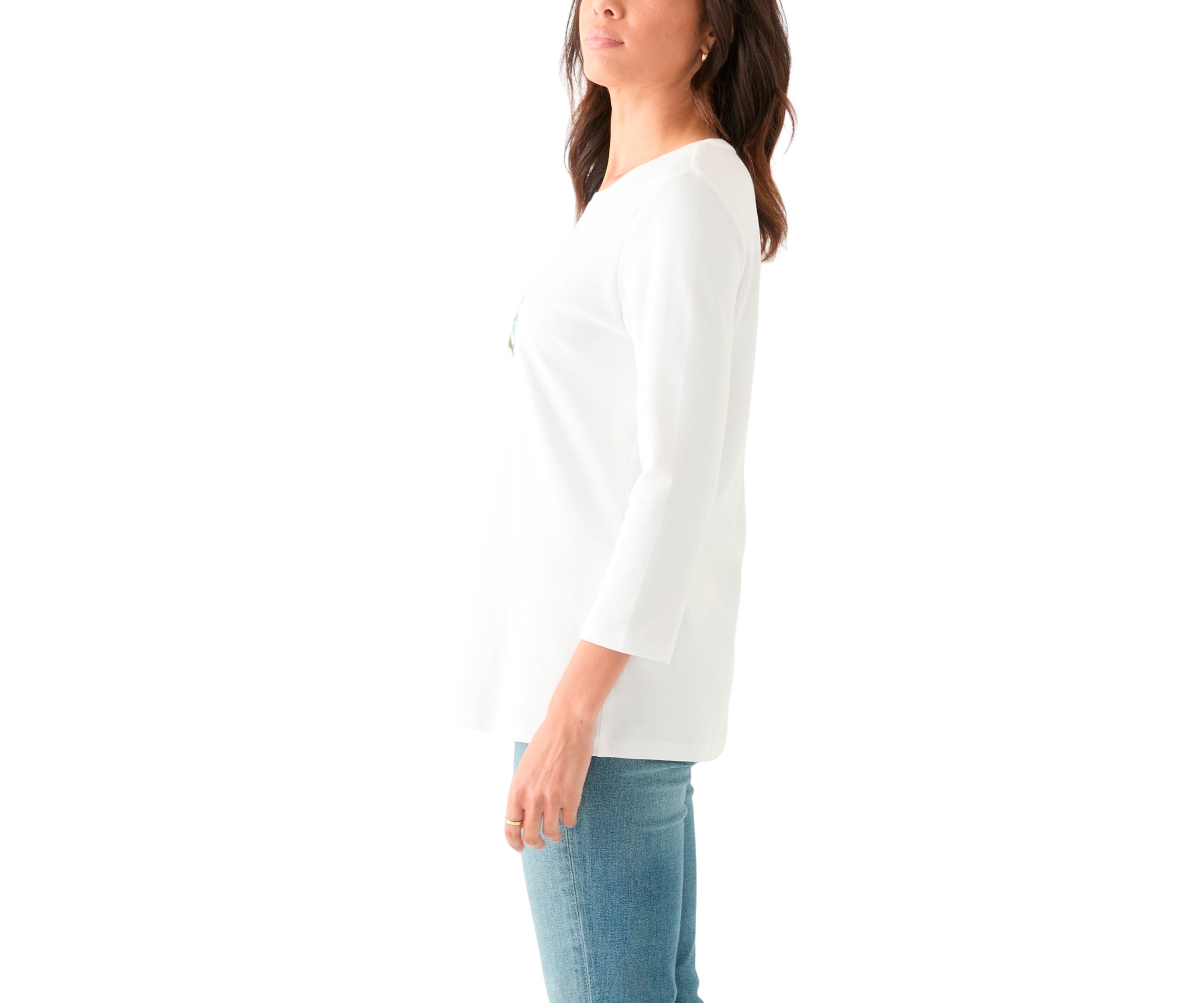 Womens 3/4 Sleeve Crew Neck Graphic T-Shirt