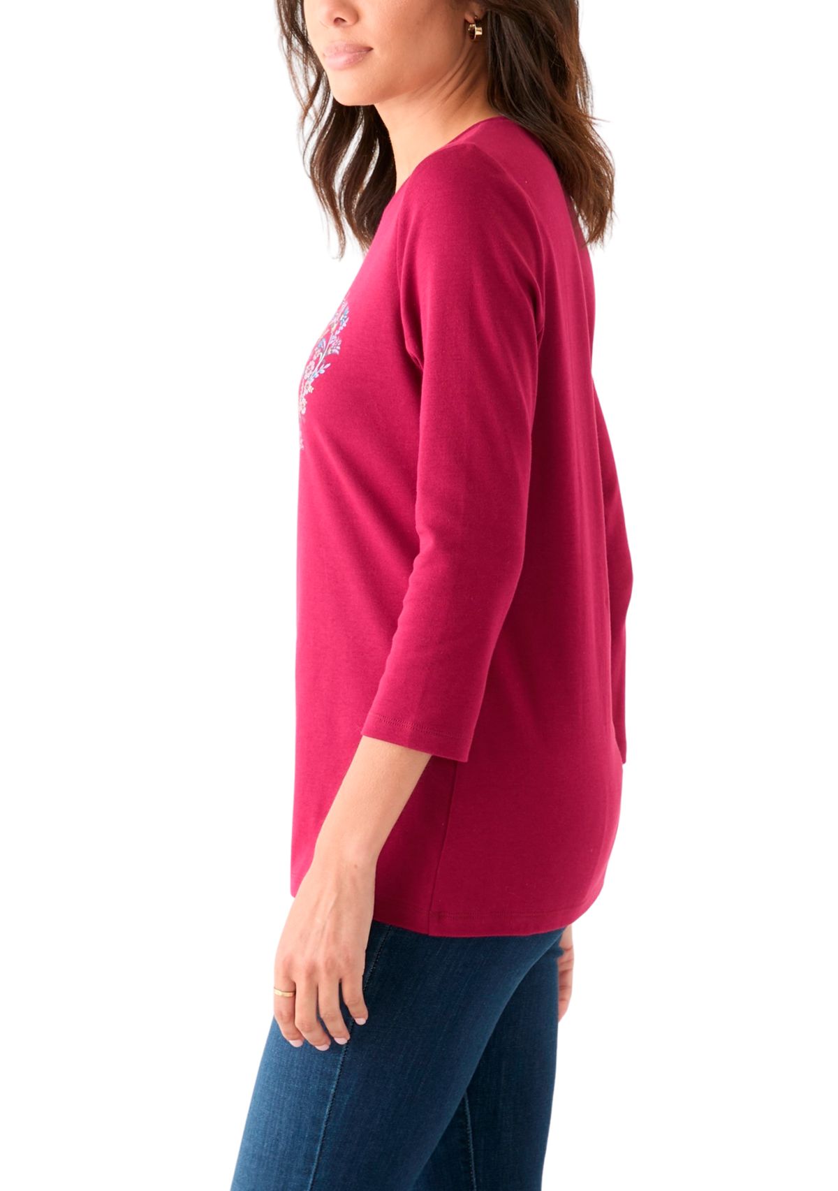 Womens 3/4 Sleeve Crew Neck Graphic T-Shirt
