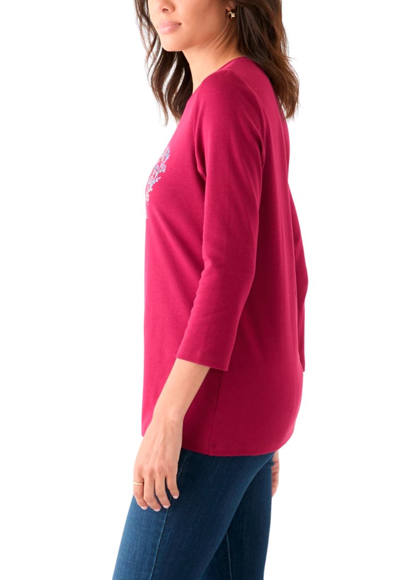 Womens 3/4 Sleeve Crew Neck Graphic T-Shirt