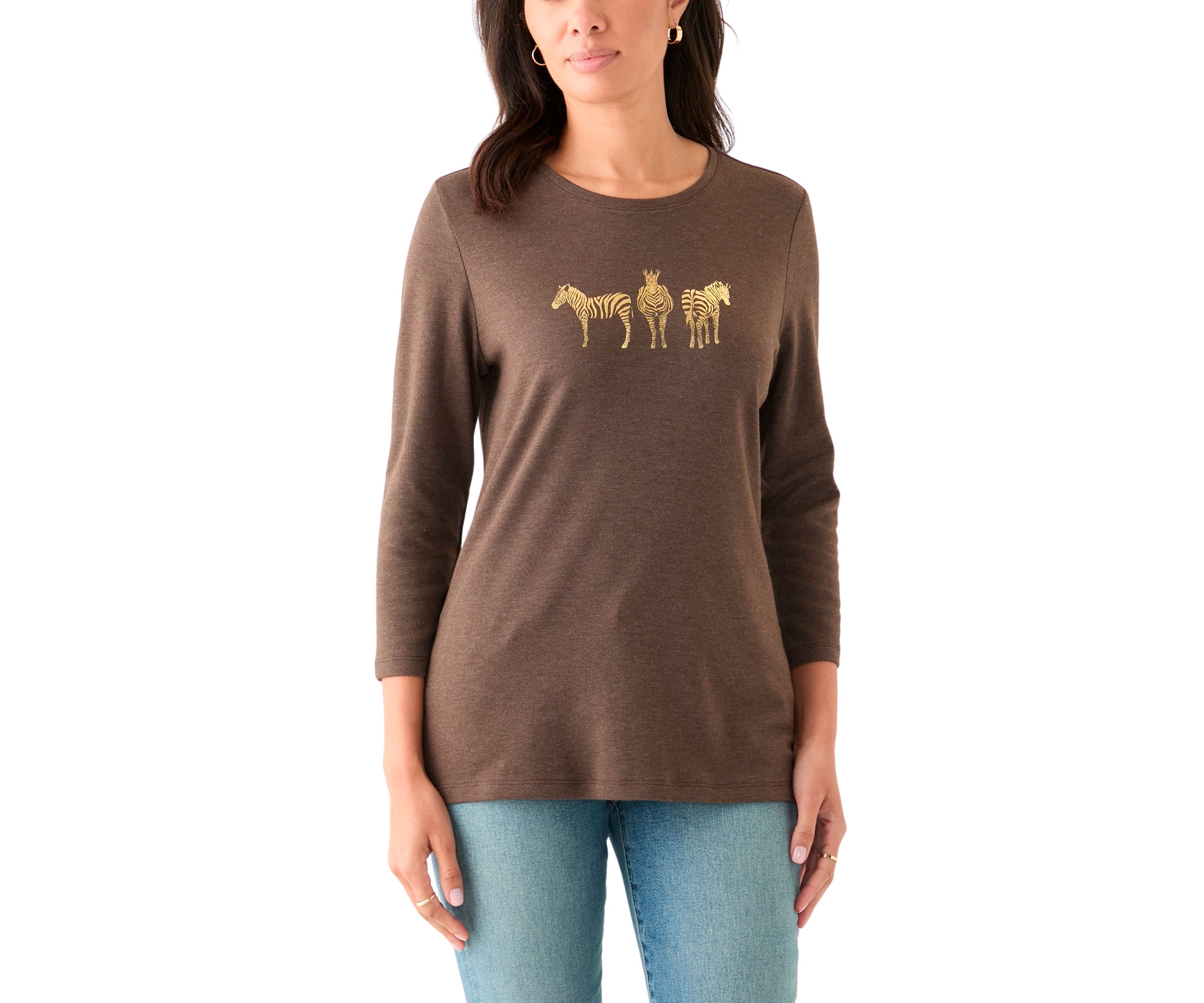 Womens 3/4 Sleeve Crew Neck Heather Graphic T-Shirt