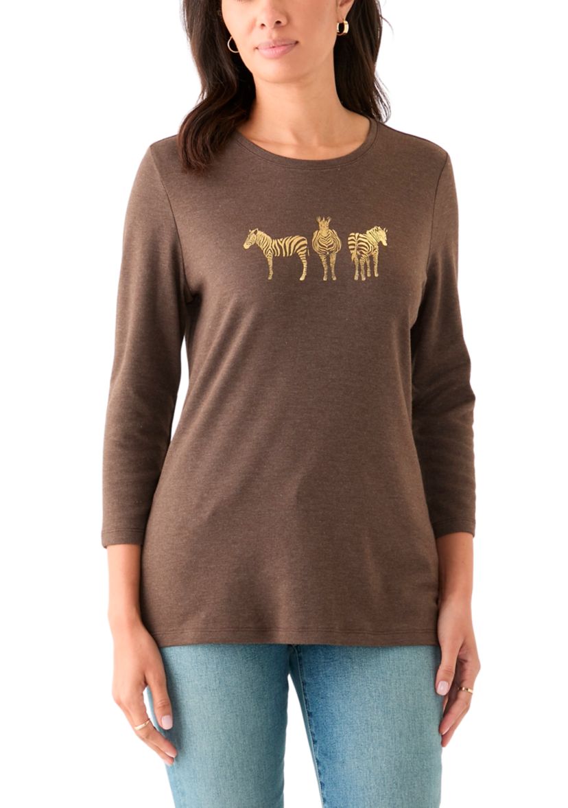 Womens 3/4 Sleeve Crew Neck Heather Graphic T-Shirt