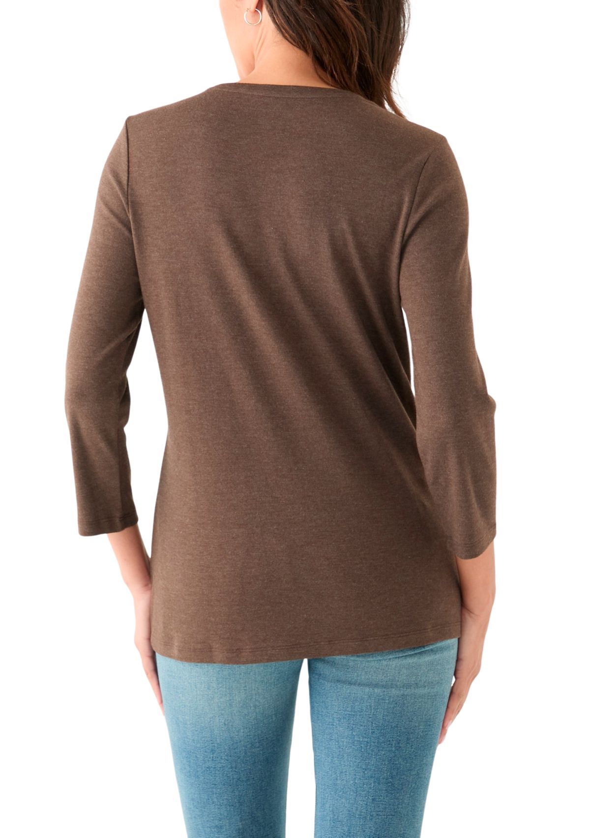Womens 3/4 Sleeve Crew Neck Heather Graphic T-Shirt