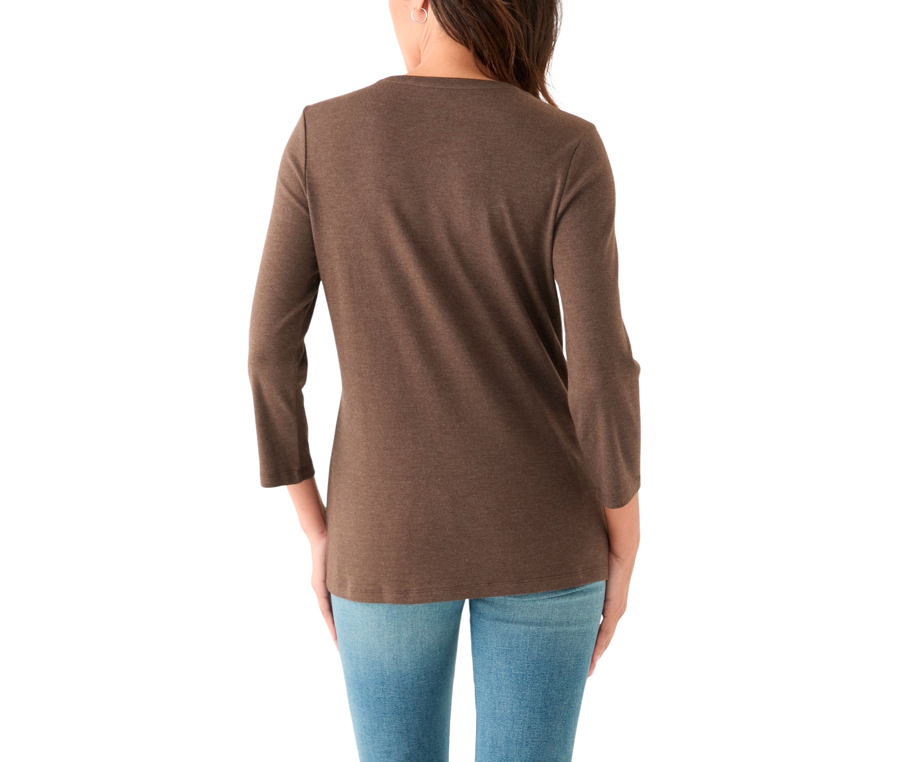 Womens 3/4 Sleeve Crew Neck Heather Graphic T-Shirt