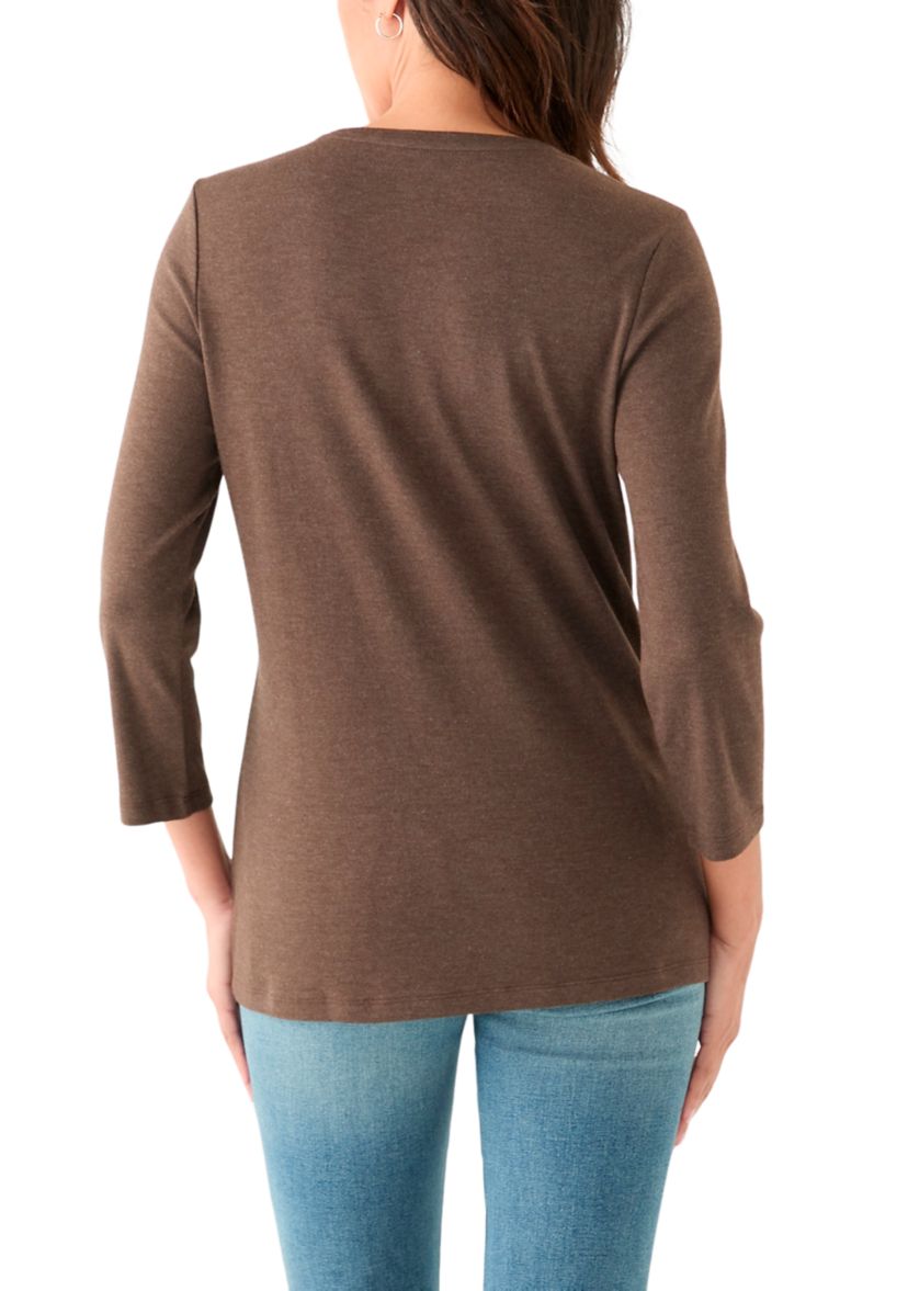 Womens 3/4 Sleeve Crew Neck Heather Graphic T-Shirt