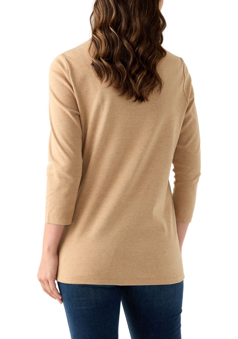 Womens 3/4 Sleeve Crew Neck Heather Graphic T-Shirt