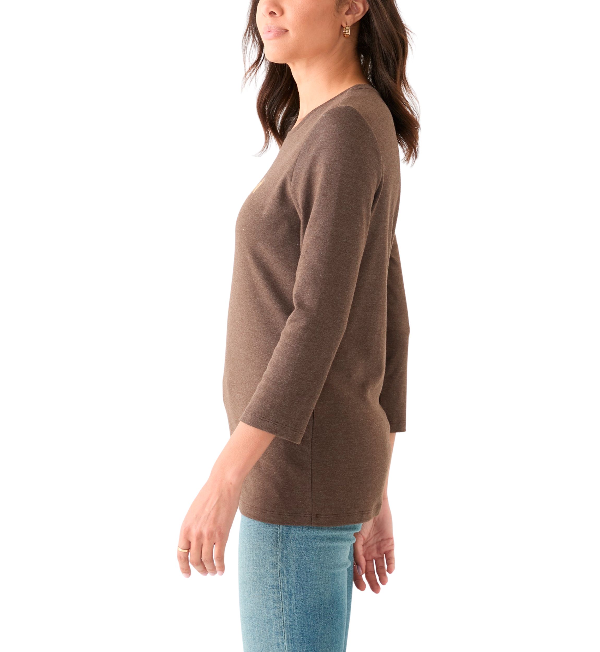Womens 3/4 Sleeve Crew Neck Heather Graphic T-Shirt