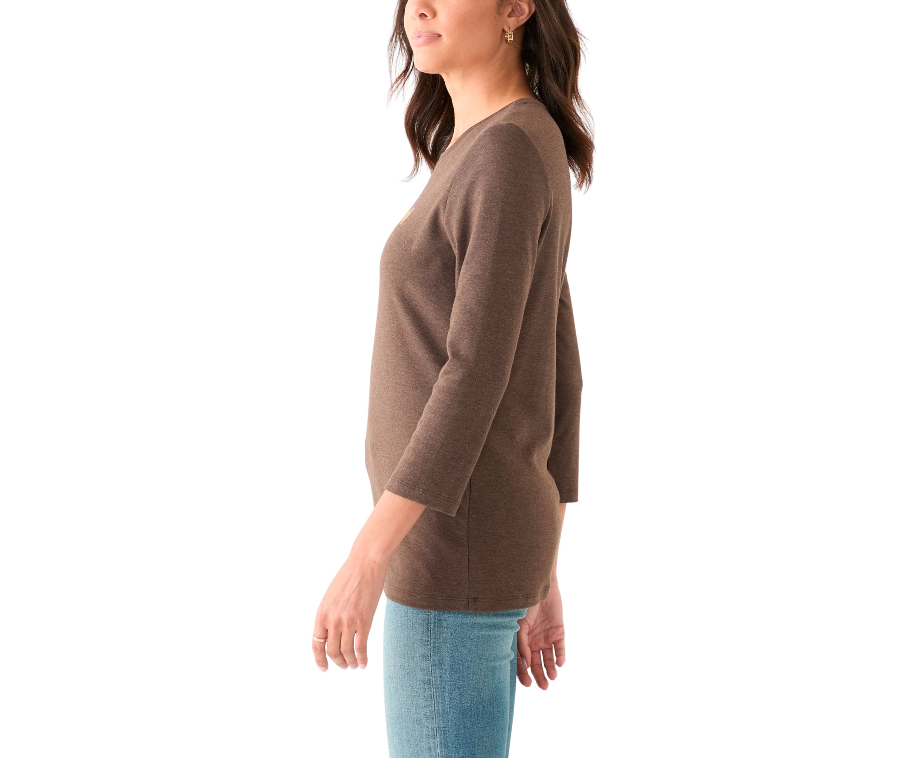 Womens 3/4 Sleeve Crew Neck Heather Graphic T-Shirt