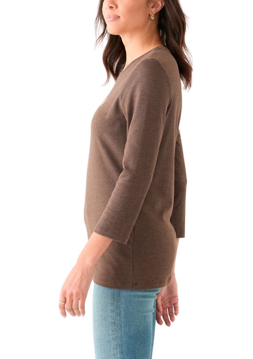 Womens 3/4 Sleeve Crew Neck Heather Graphic T-Shirt