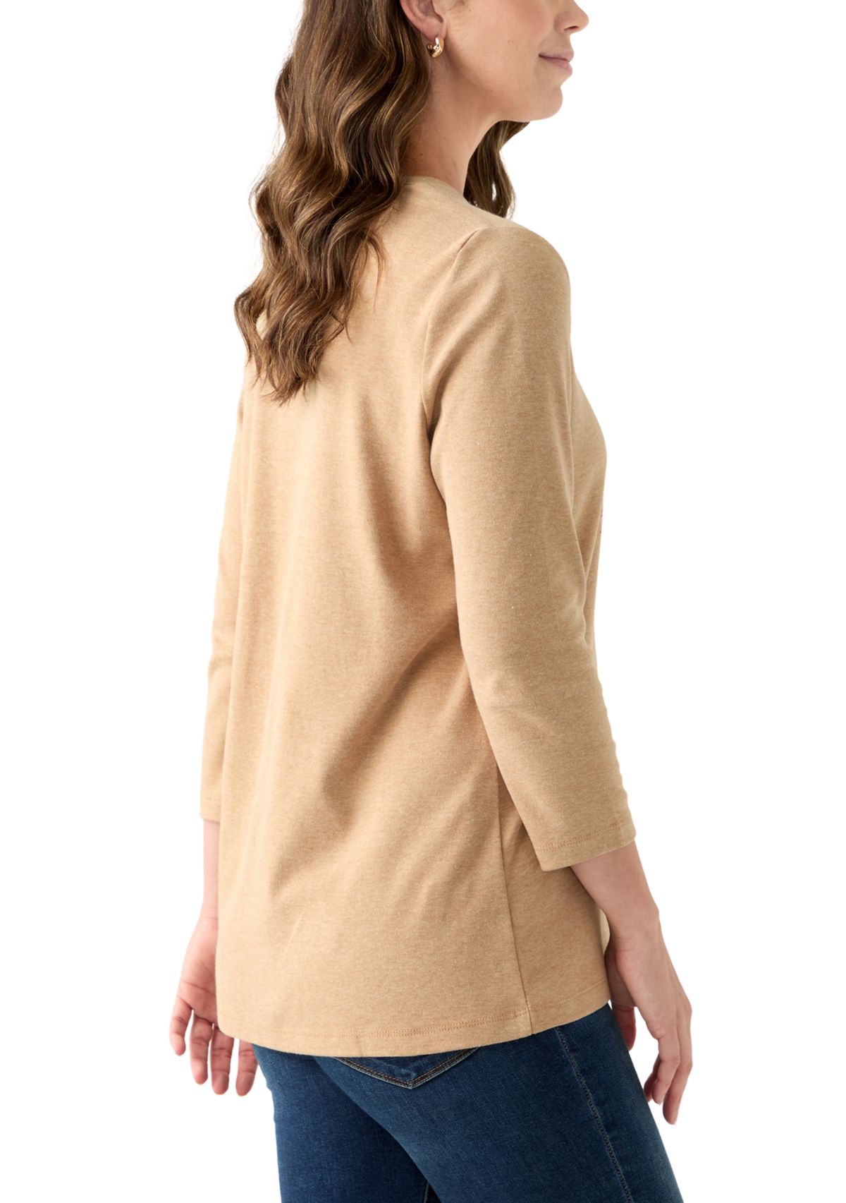 Womens 3/4 Sleeve Crew Neck Heather Graphic T-Shirt