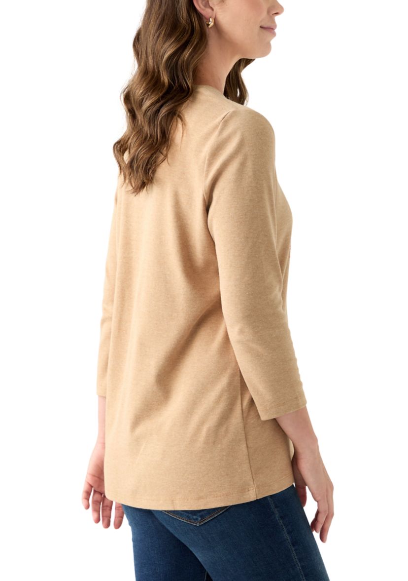 Womens 3/4 Sleeve Crew Neck Heather Graphic T-Shirt