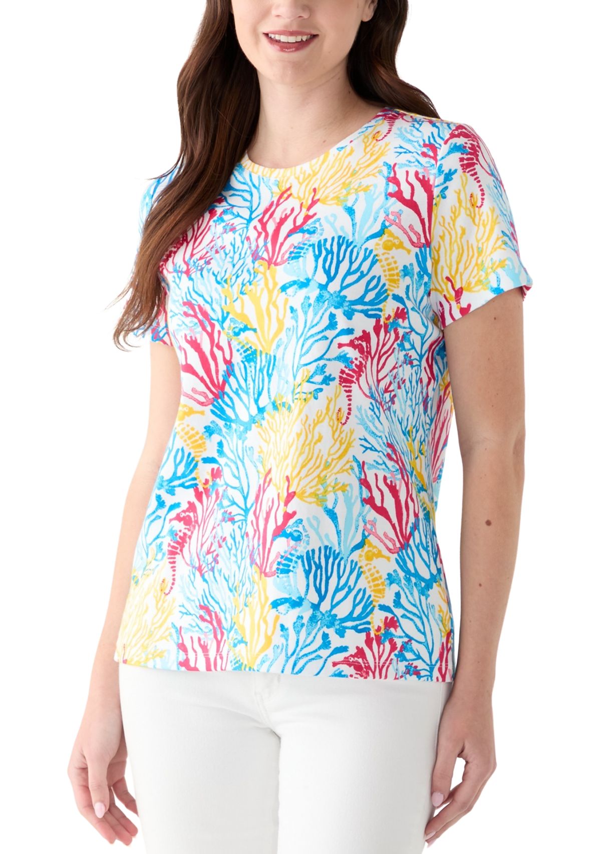 Womens Short Sleeve Crew Neck Printed T-Shirt