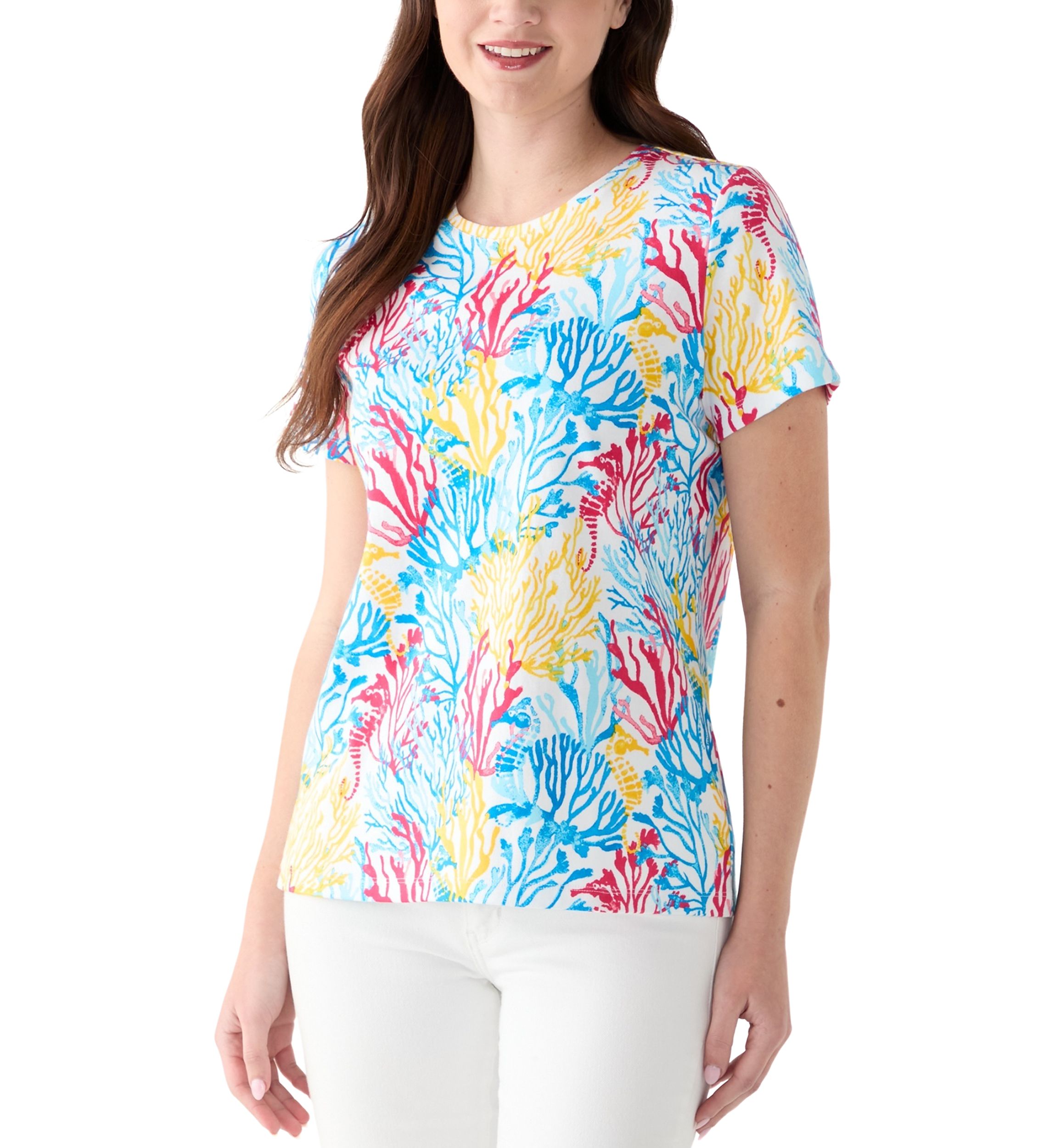 Womens Short Sleeve Crew Neck Printed T-Shirt